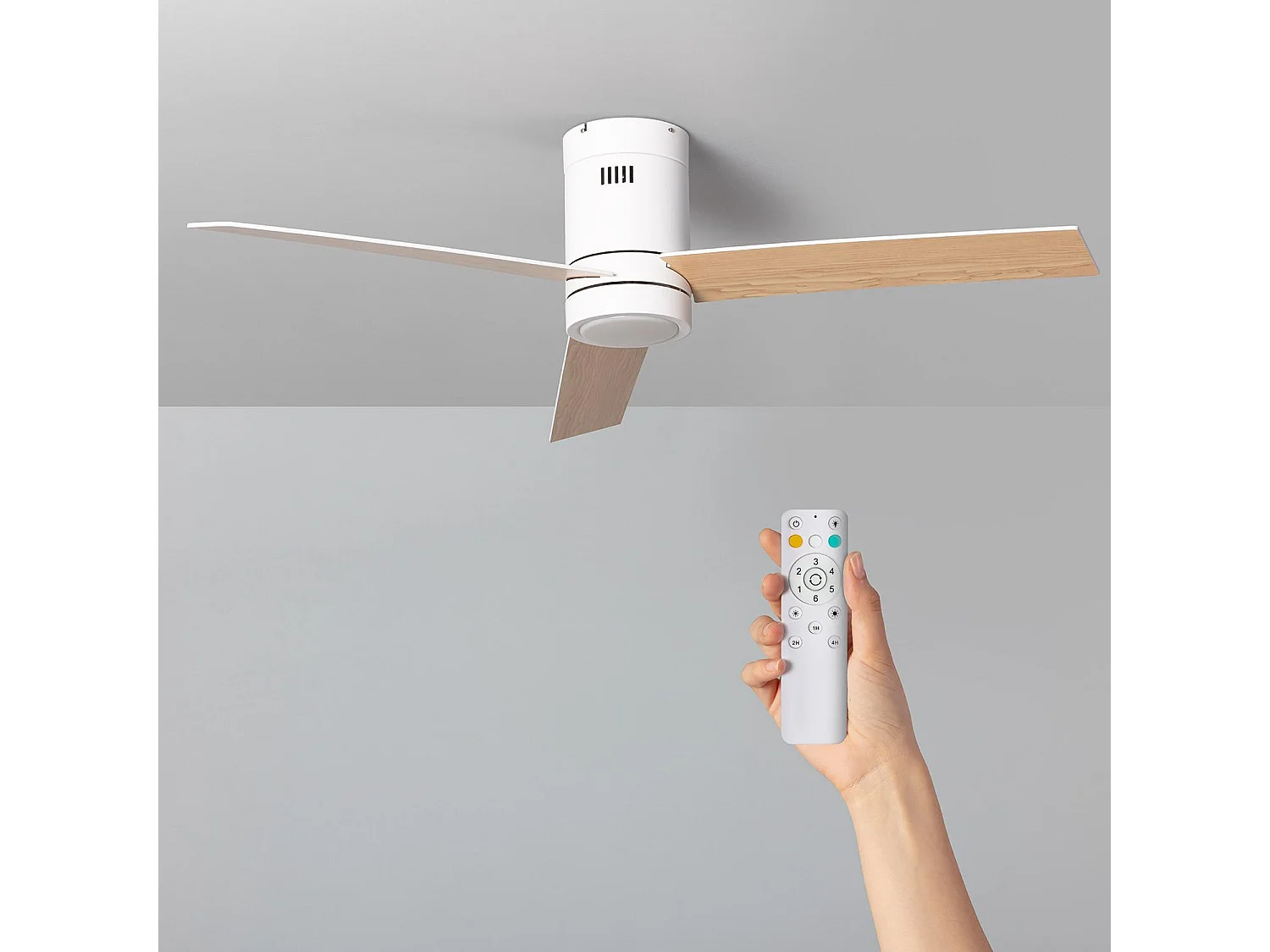 Ventilateur de Plafond Silencieux Tydir Bois 132cm Moteur DC Blanc CCT , Télécommande RF, Wifi: False