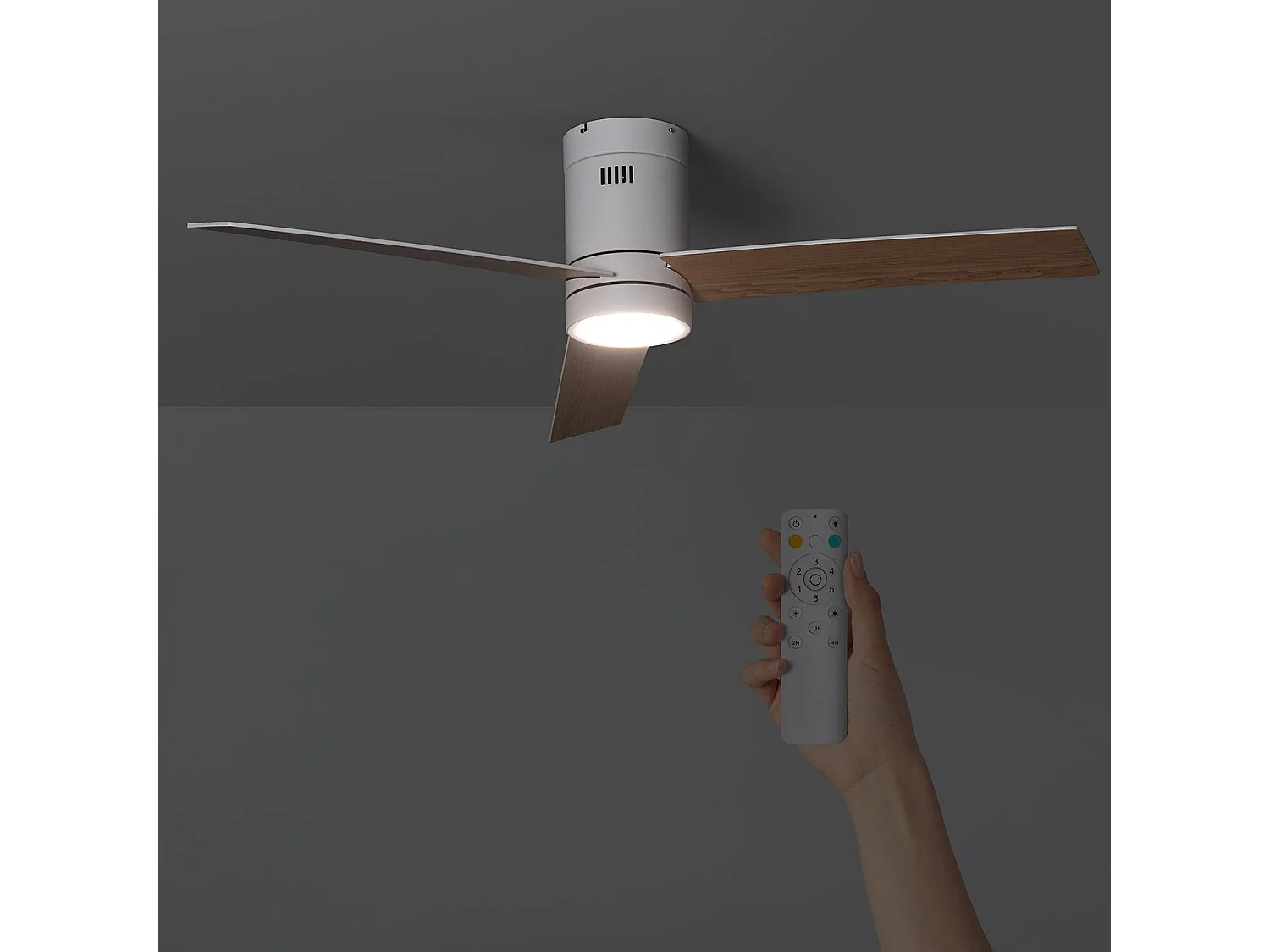 Ventilateur de Plafond Silencieux Tydir Bois 132cm Moteur DC Blanc CCT , Télécommande RF, Wifi: False