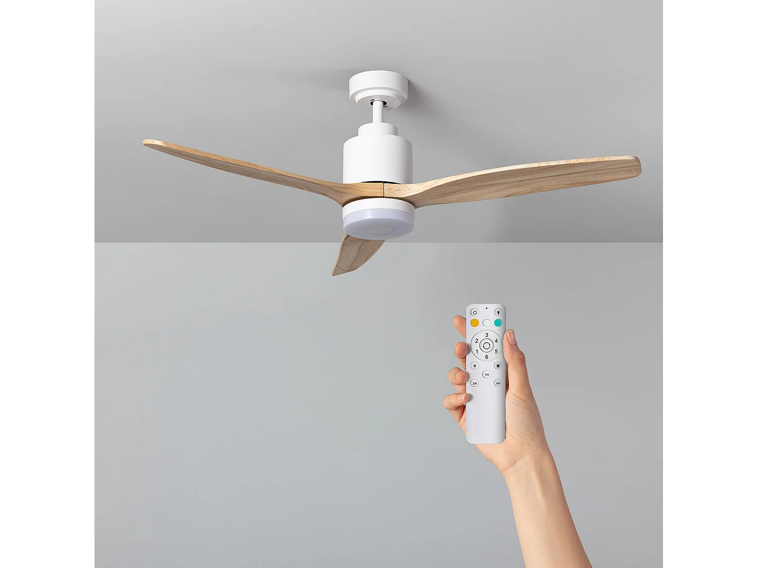 TechBrey Ventilateur de Plafond LED Extérieur Mersin Blanc Bois 132cm Moteur DC