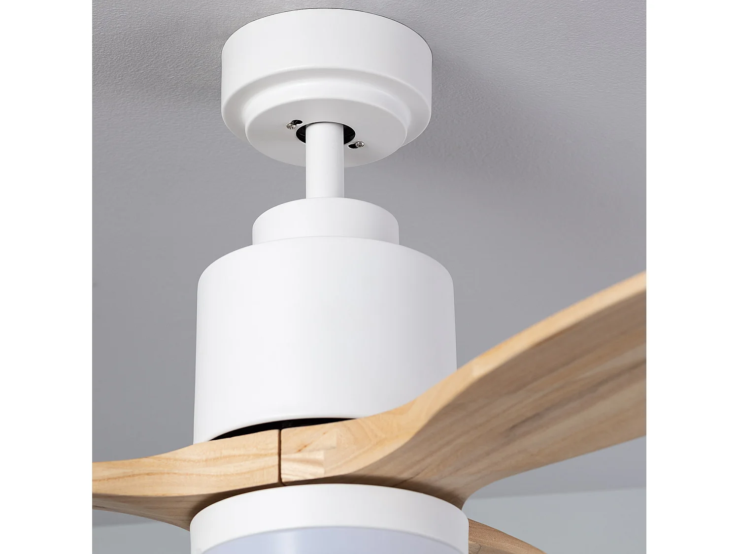 TechBrey Ventilateur de Plafond LED Extérieur Mersin Blanc Bois 132cm Moteur DC