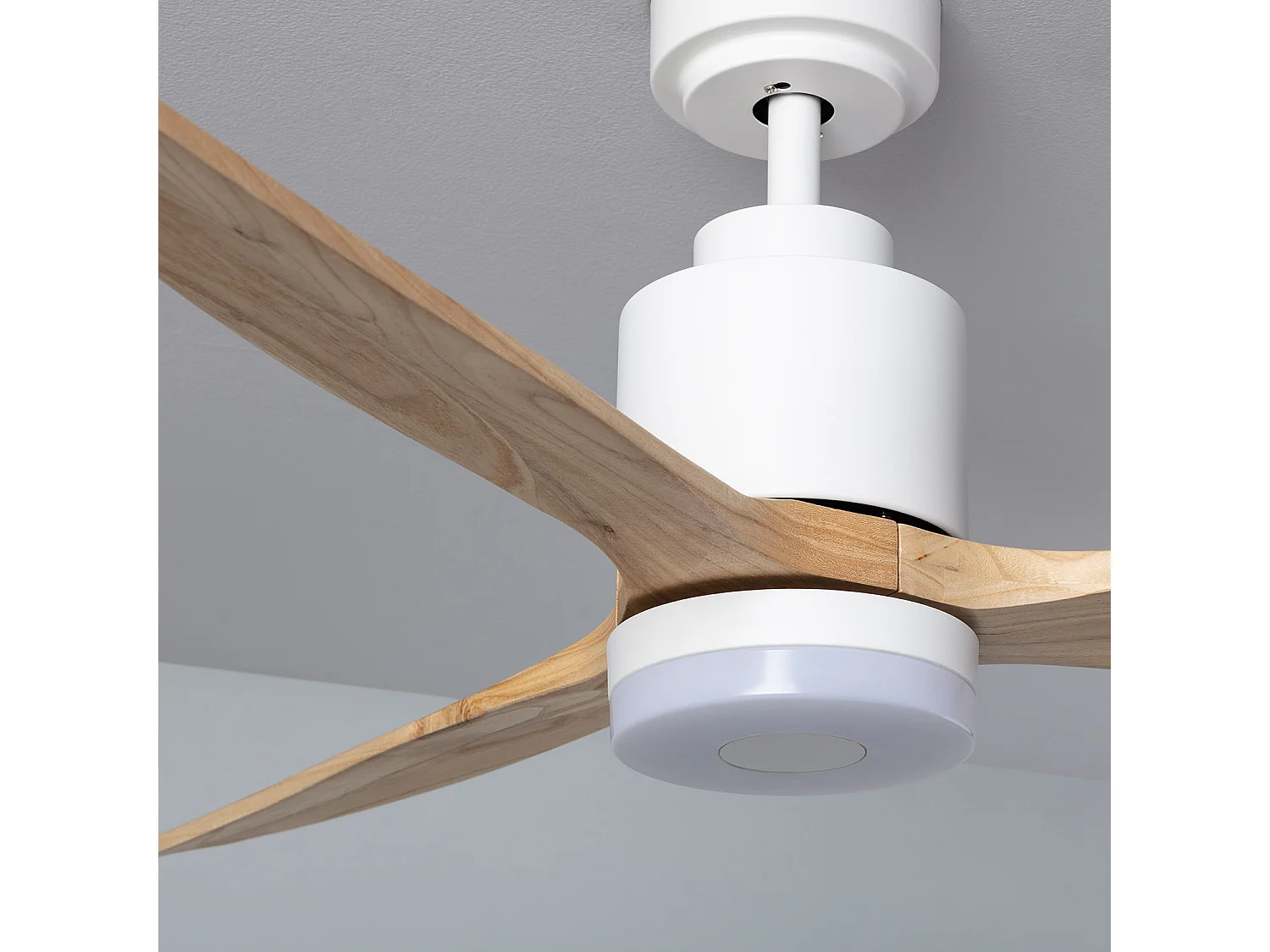 TechBrey Ventilateur de Plafond LED Extérieur Mersin Blanc Bois 132cm Moteur DC