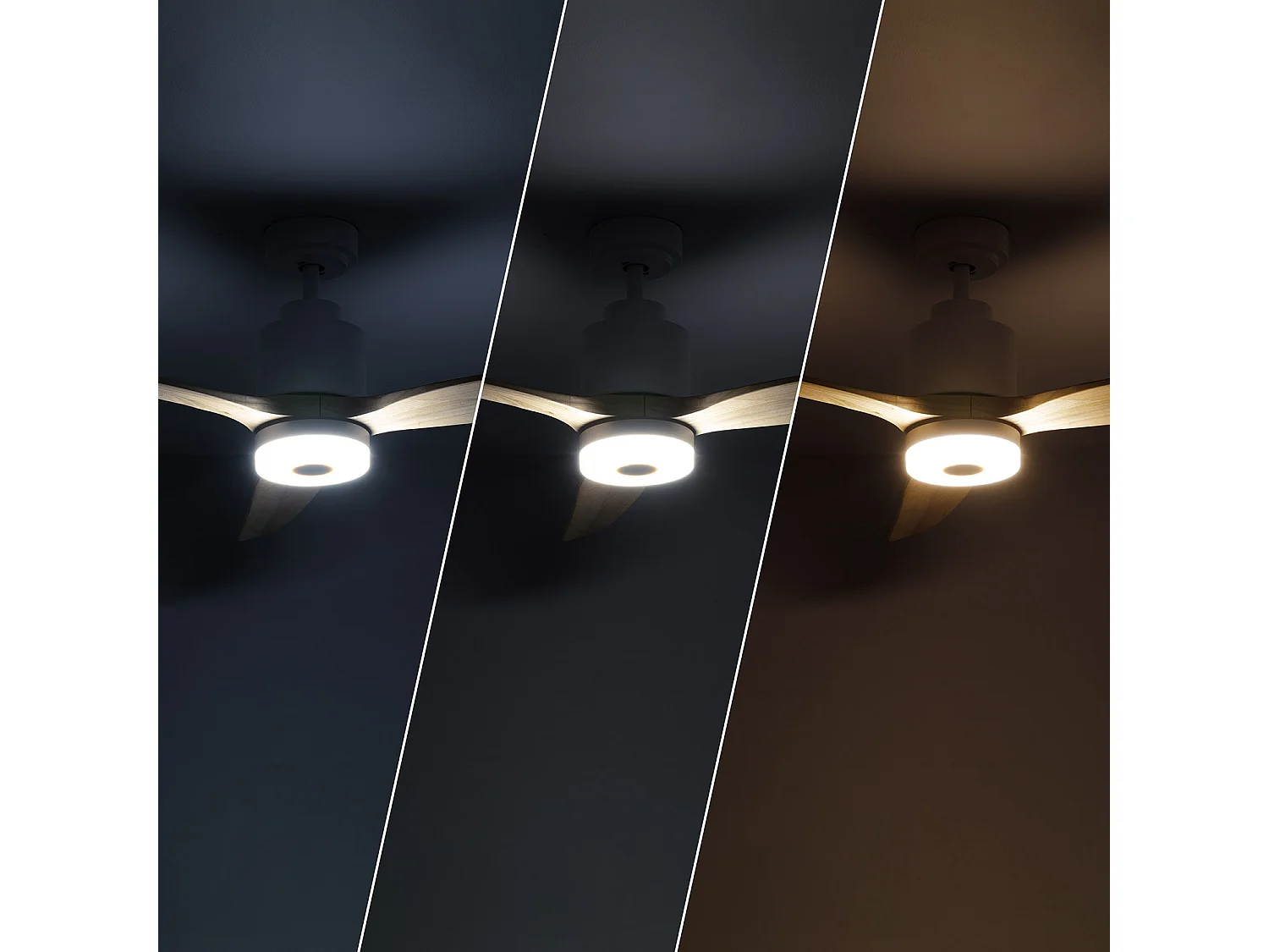 TechBrey Ventilateur de Plafond LED Extérieur Mersin Blanc Bois 132cm Moteur DC