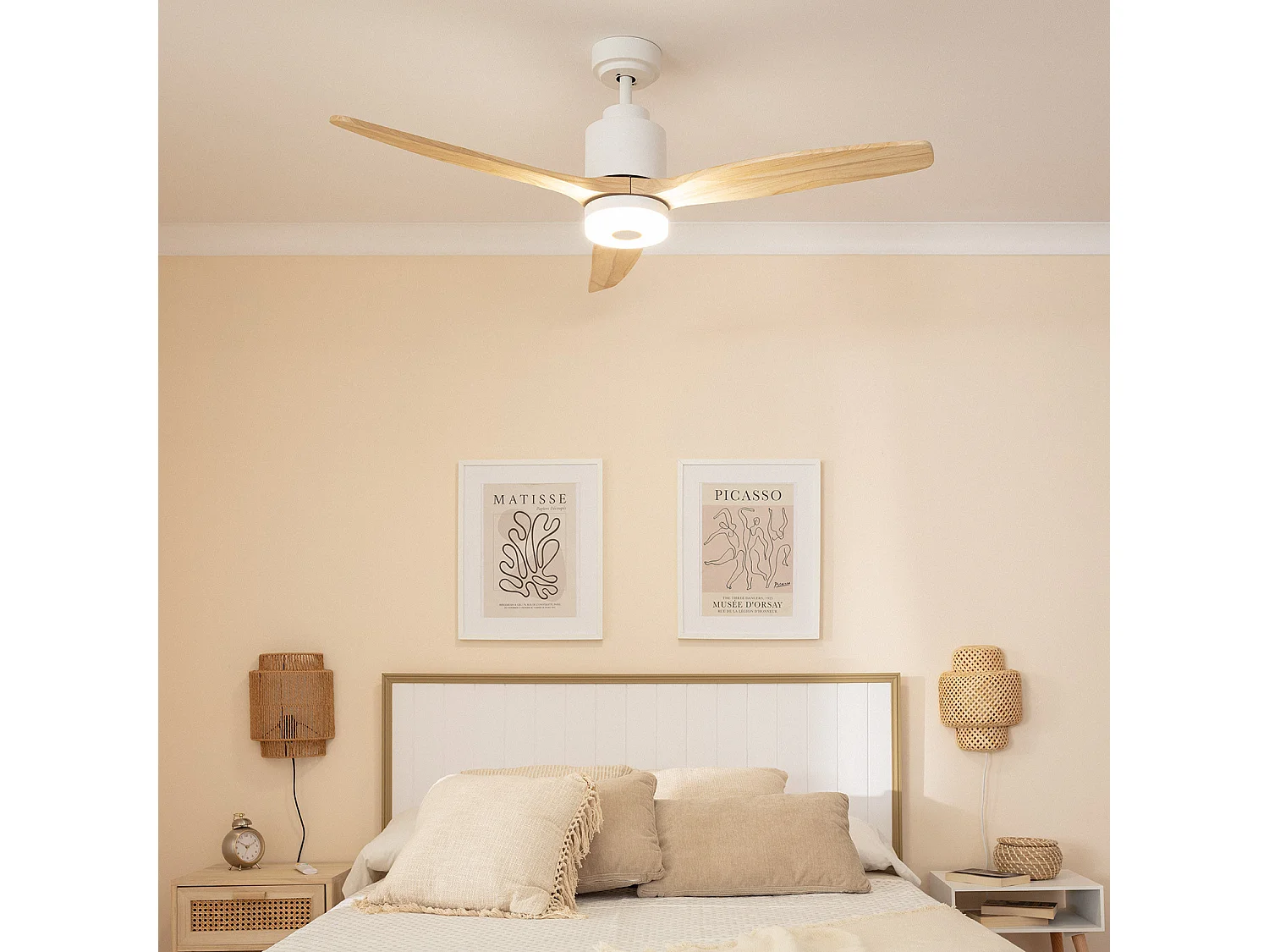 TechBrey Ventilateur de Plafond LED Extérieur Mersin Blanc Bois 132cm Moteur DC