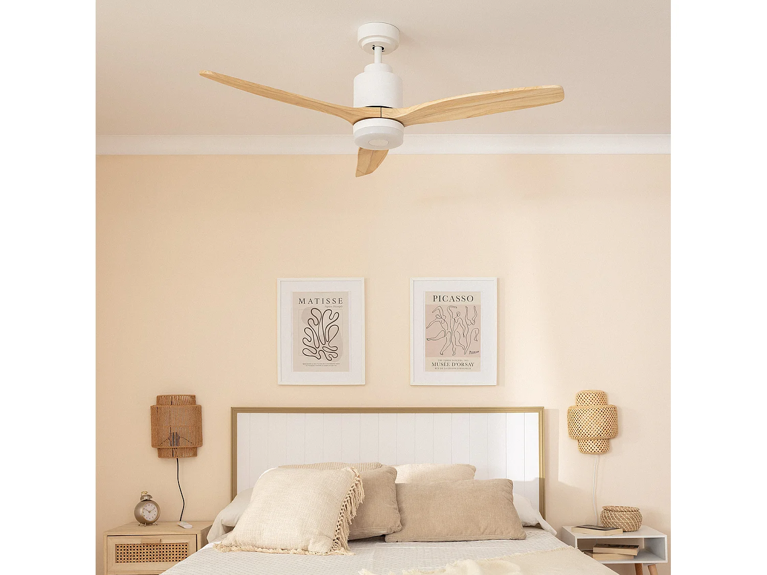 TechBrey Ventilateur de Plafond LED Extérieur Mersin Blanc Bois 132cm Moteur DC