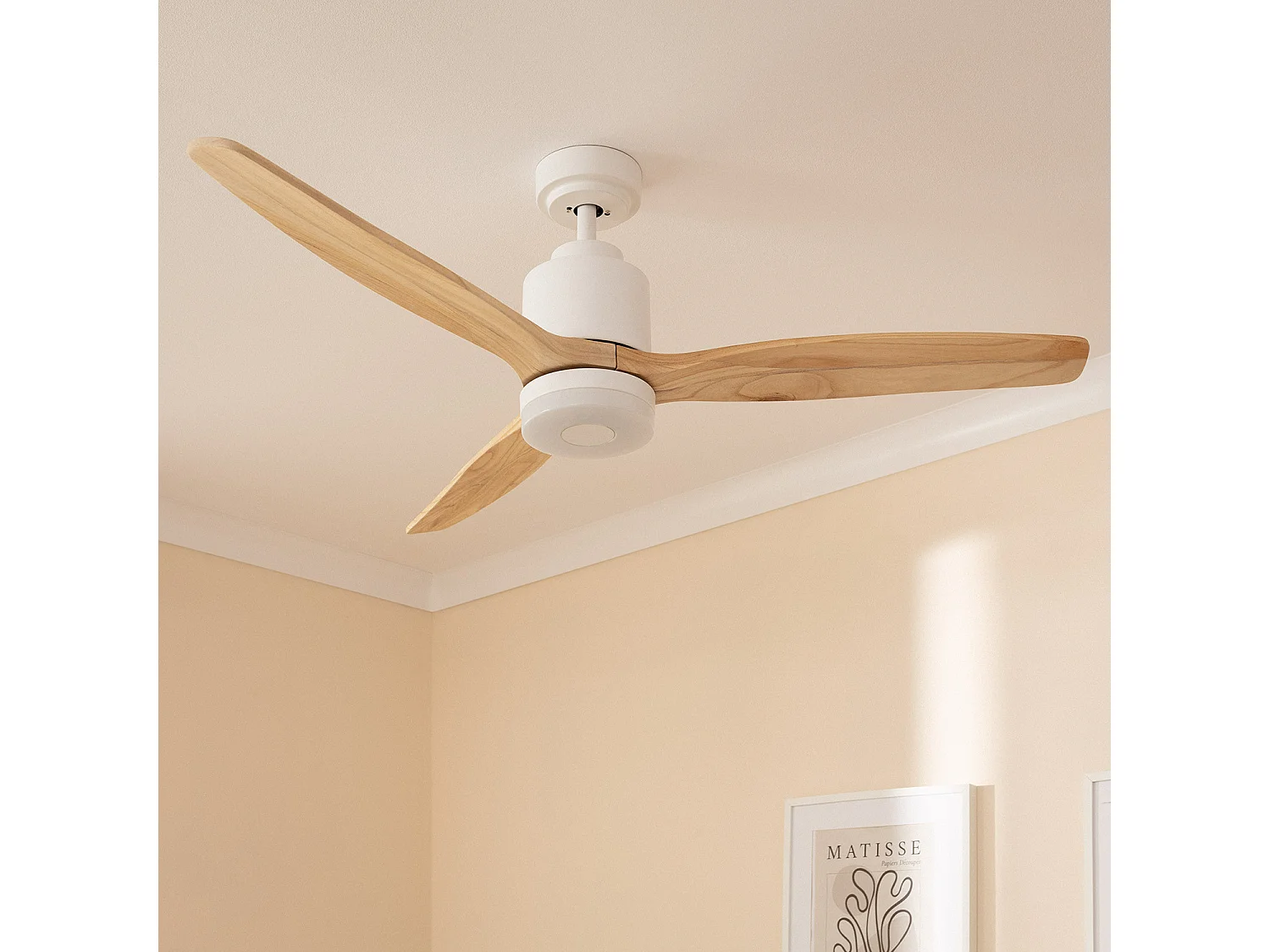 TechBrey Ventilateur de Plafond LED Extérieur Mersin Blanc Bois 132cm Moteur DC