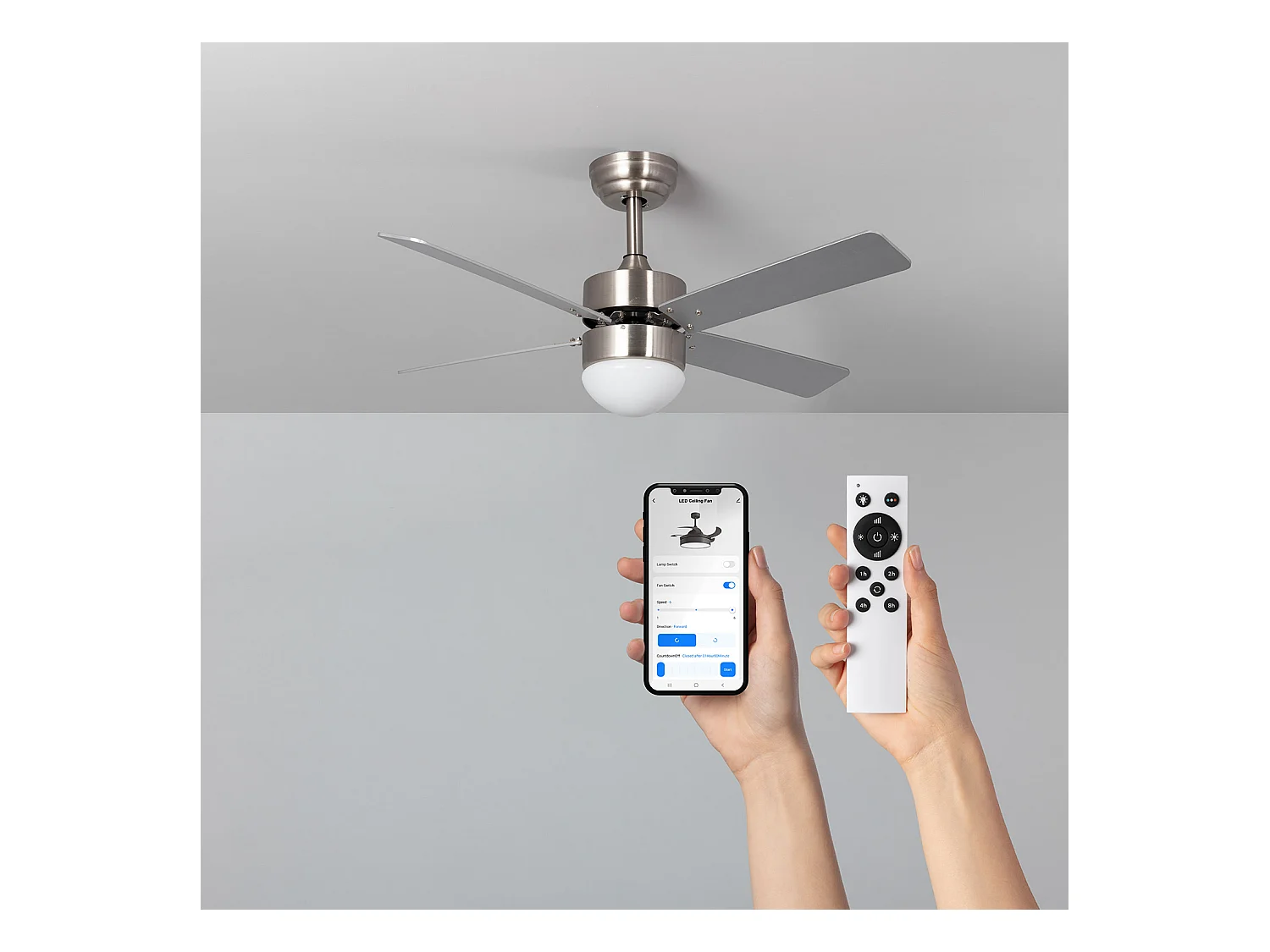 Ventilador de Techo Silencioso Cygnus Níquel 107cm Motor DC WiFi Plateado CCT  Wifi: True