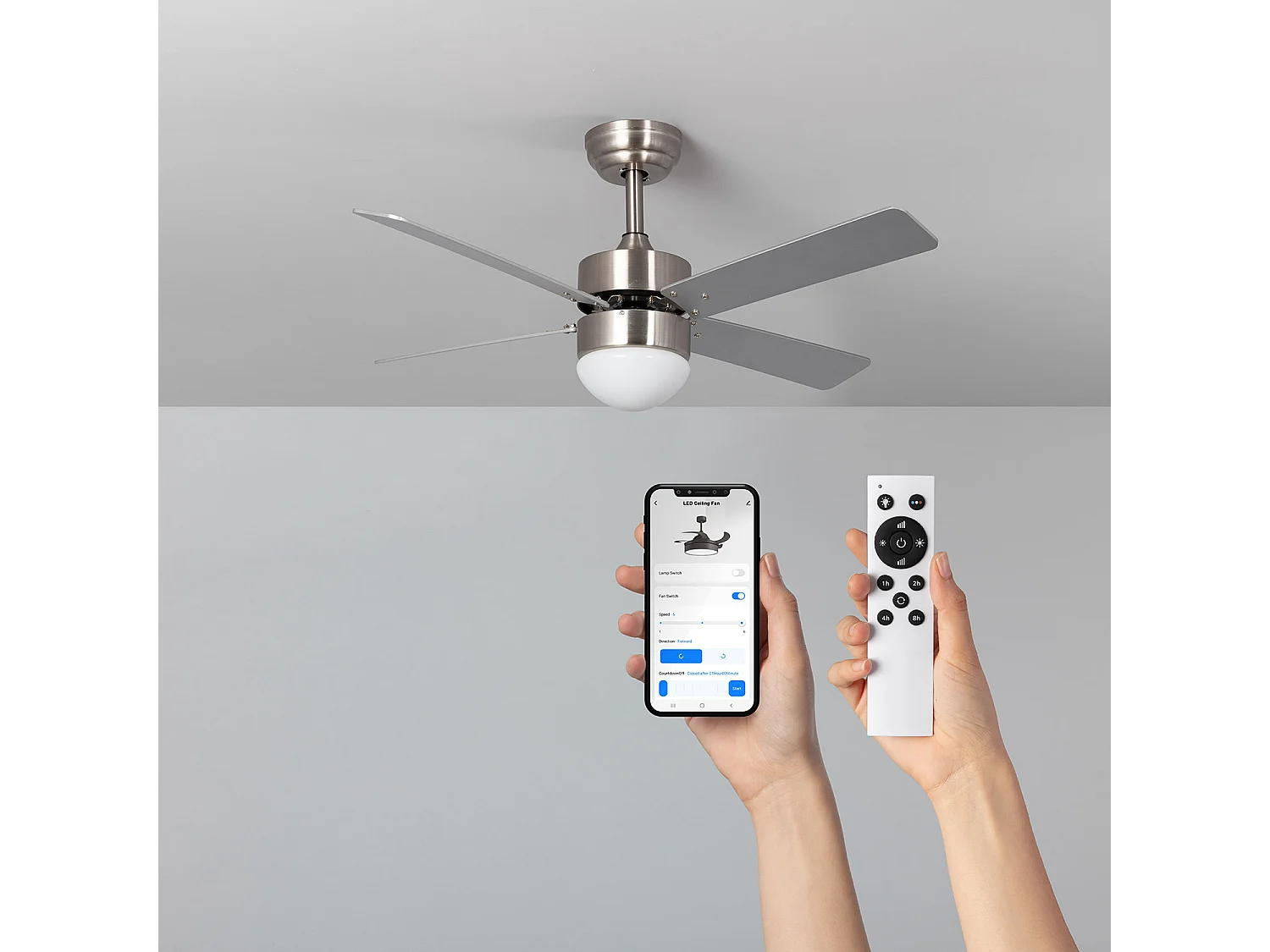 Ventilateur de Plafond Silencieux Cygnus Niquel 107cm Moteur DC WiFi Argent CCT , , Wifi: True