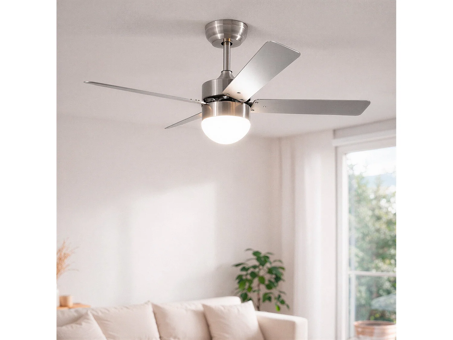 Ventilateur de Plafond Silencieux Cygnus Niquel 107cm Moteur DC WiFi Argent CCT , , Wifi: True