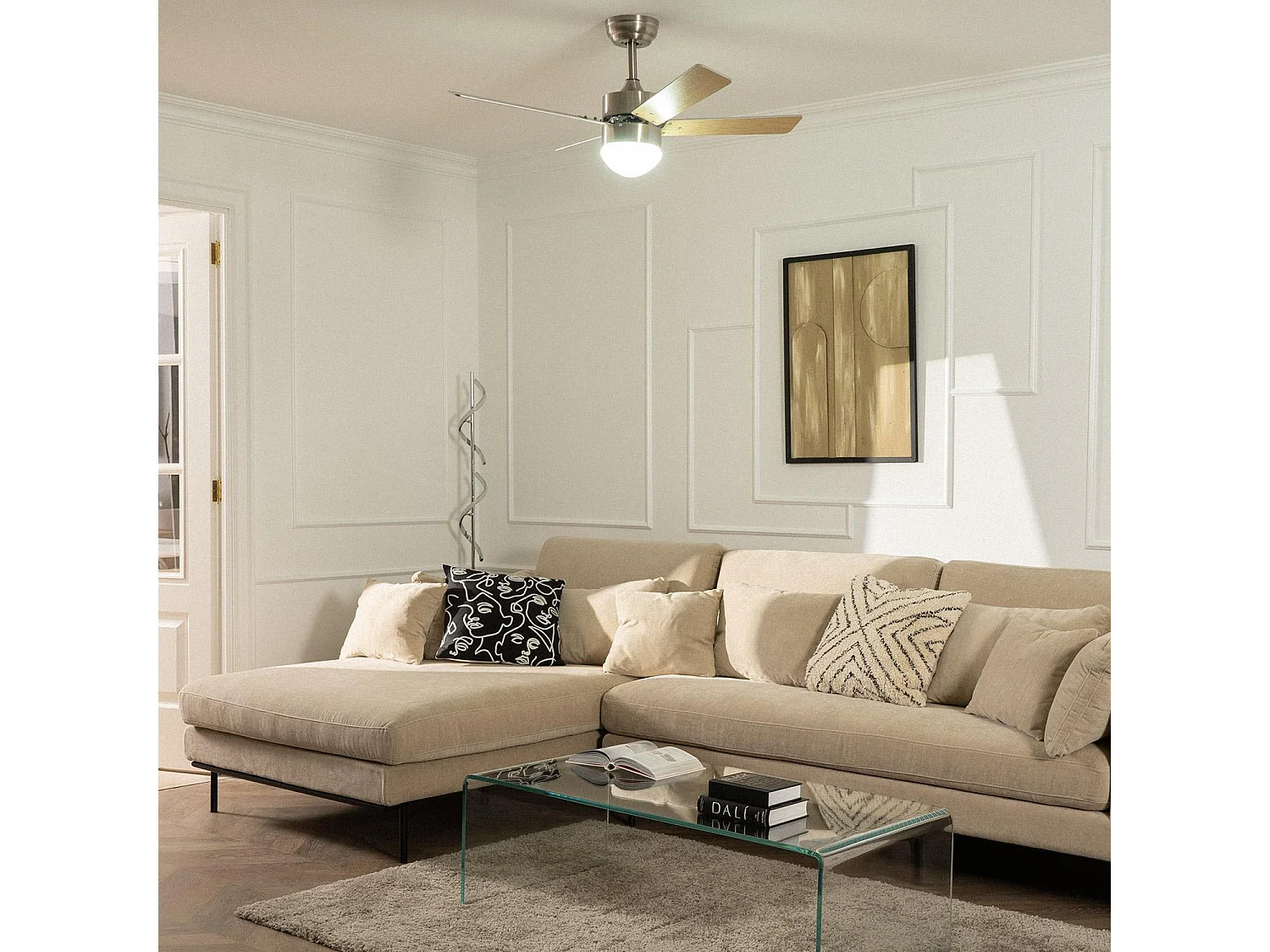 Ventilateur de Plafond Silencieux Cygnus Niquel 107cm Moteur DC WiFi Argent CCT , , Wifi: True