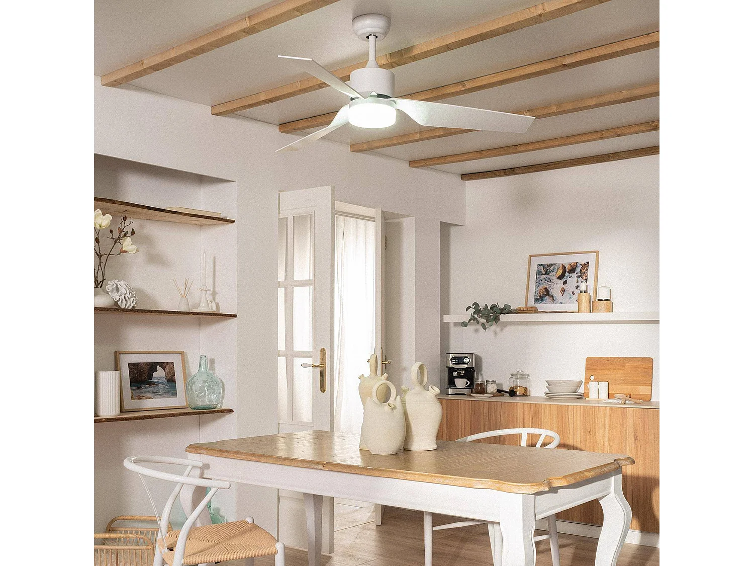 TechBrey Ventilateur de Plafond Silencieux Minimal PRO Blanc 132cm Moteur DC WiFi