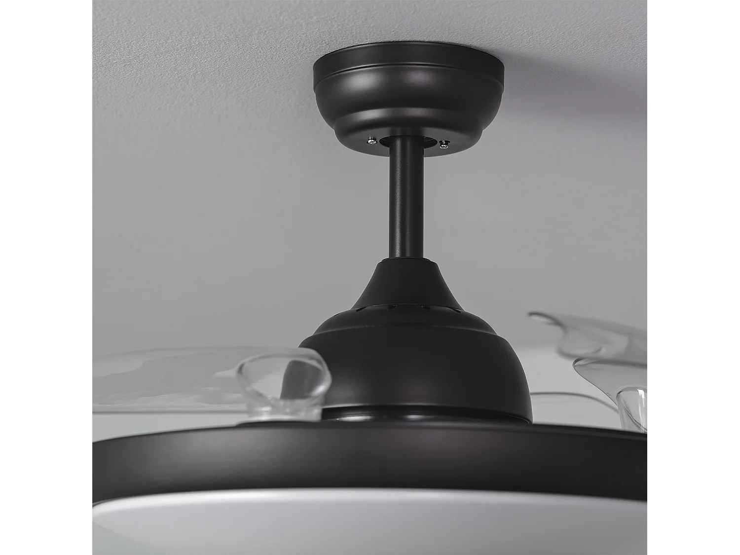 Ventilateur de Plafond Rétractable Silencieux Kourak Noir 106cm Moteur DC Noir Sélectionnable (chaud-neutre-froid) , Télécommande RF, Wifi: