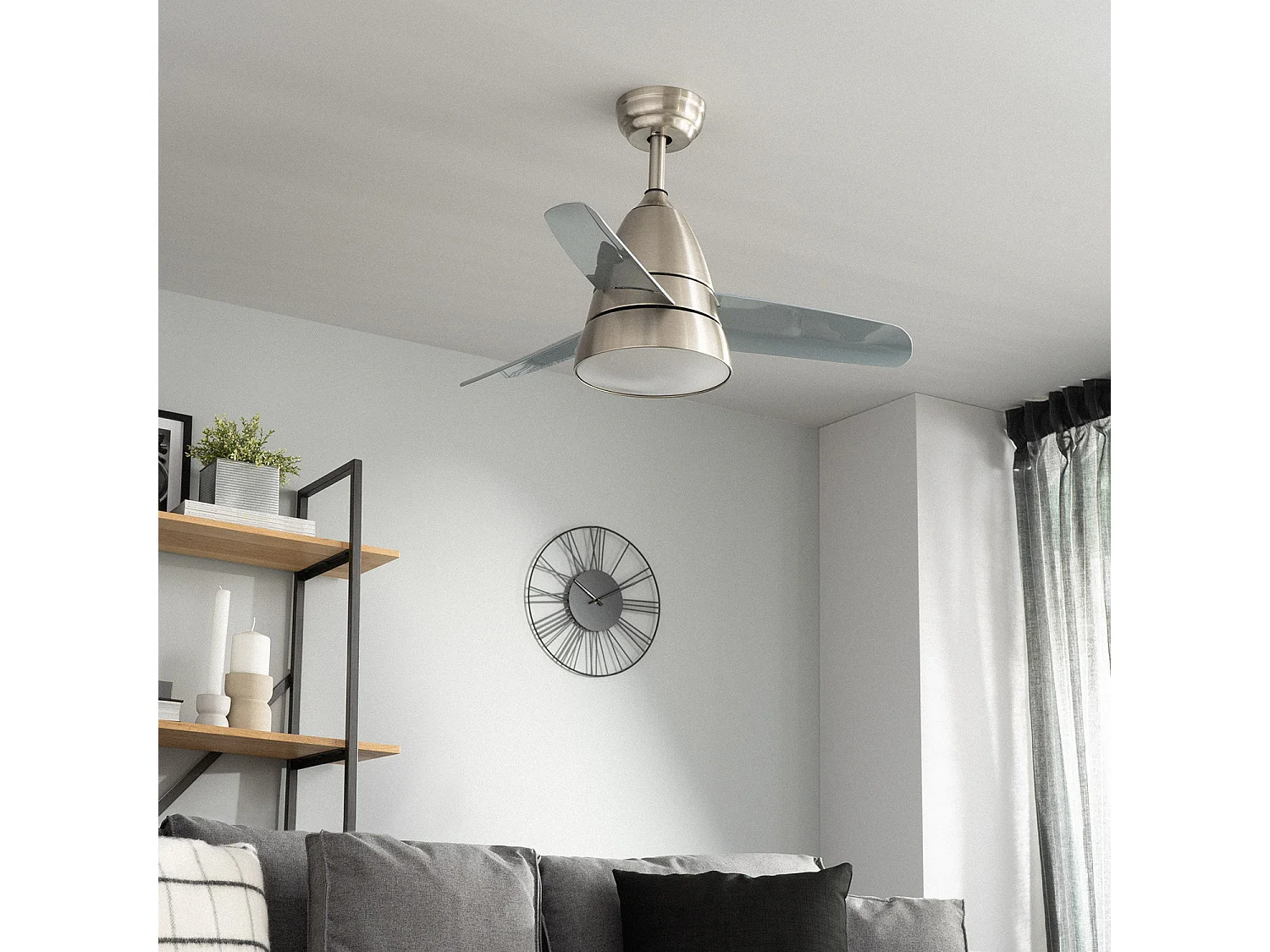 Ventilateur de Plafond Silencieux Industriel Gris 91cm Moteur DC Argent CCT , , Wifi: