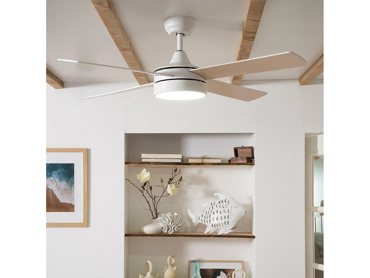 Ventilatore da Soffitto Silenzioso Timor Bianco 132cm Motore DC Bianco CCT , , Wifi: