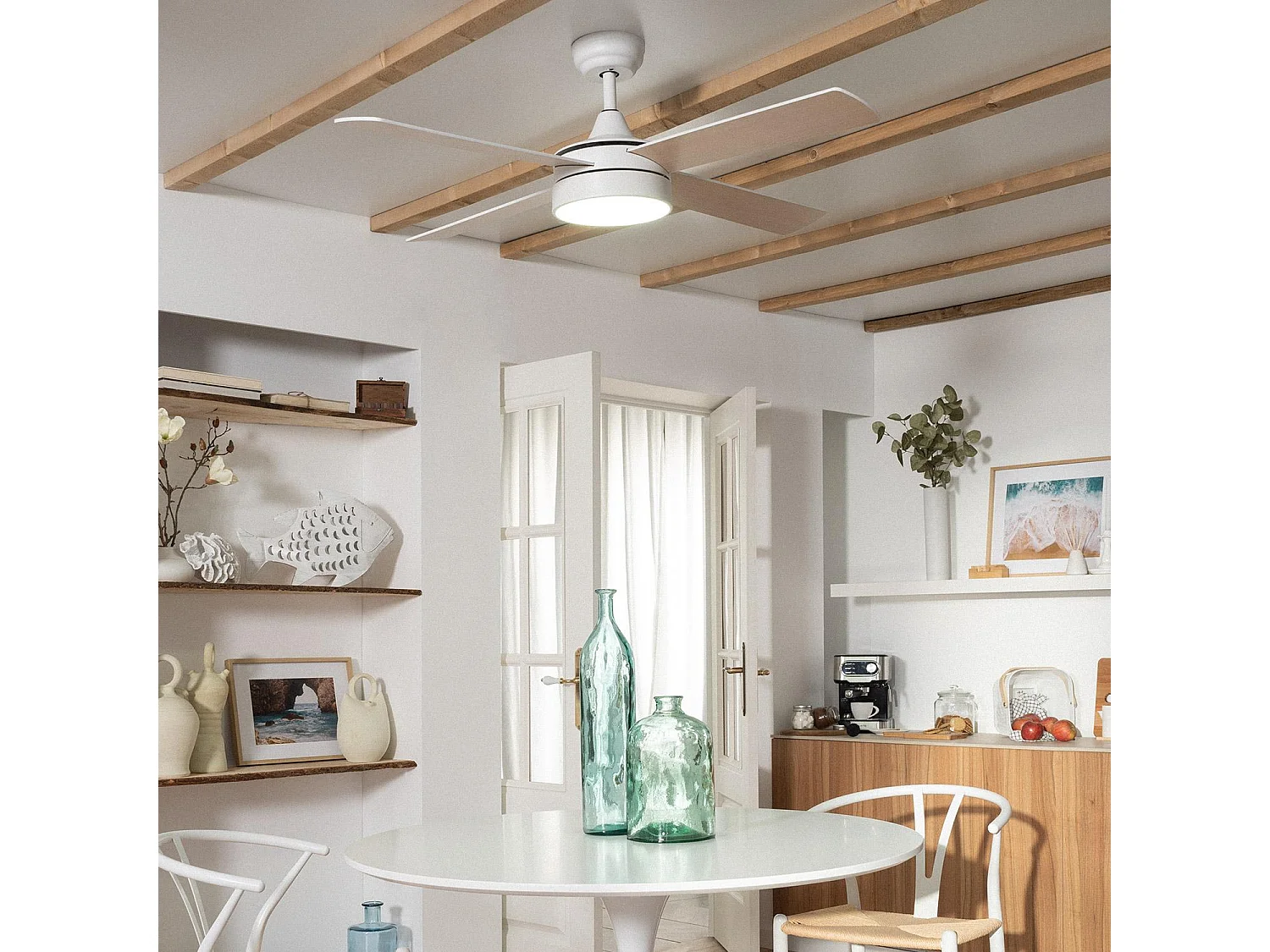 Ventilatore da Soffitto Silenzioso Timor Bianco 132cm Motore DC Bianco CCT , , Wifi: