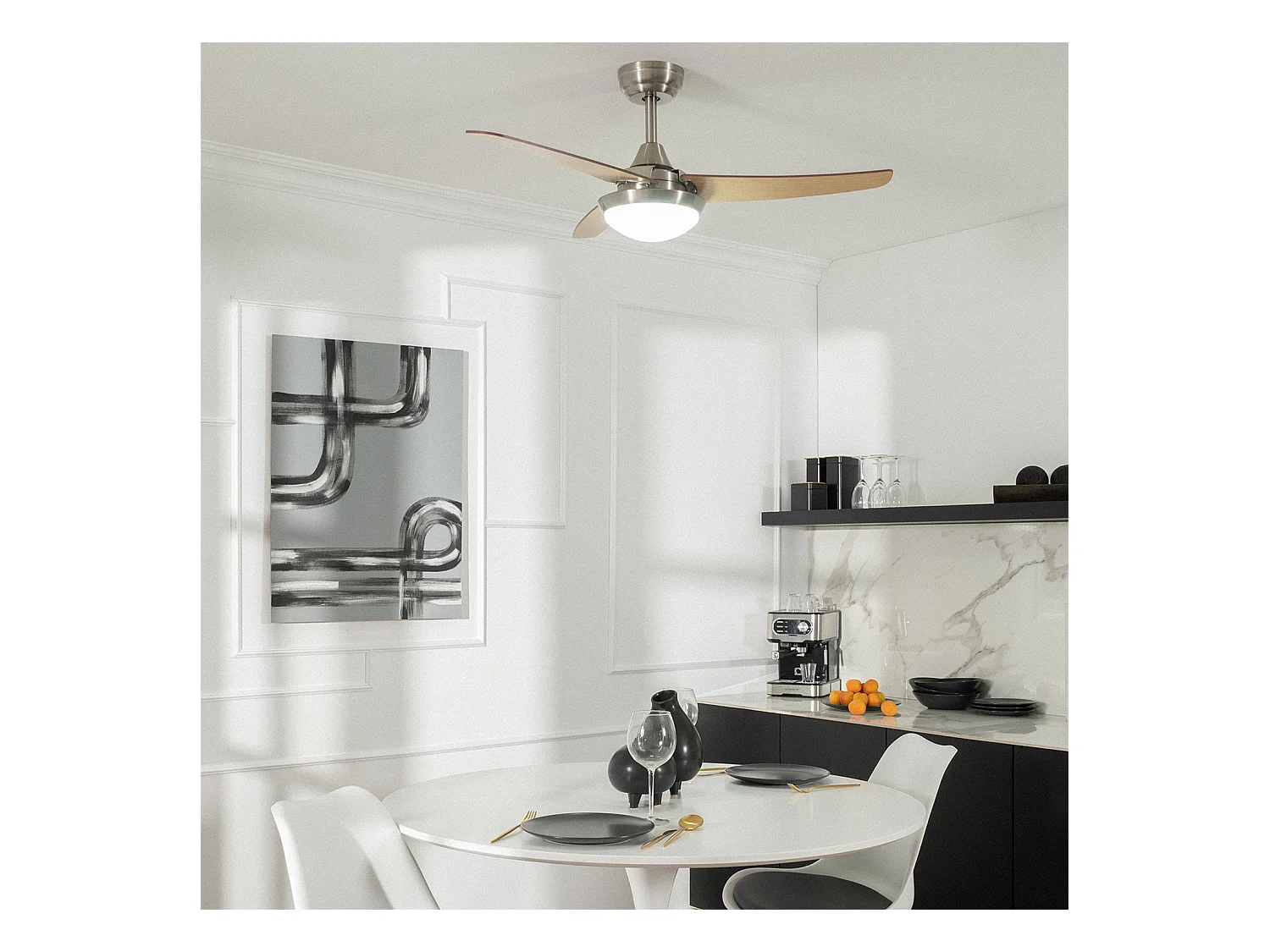 Ventilateur de Plafond Silencieux Neil Bois 107cm Moteur DC Argent CCT , Télécommande RF, Wifi: