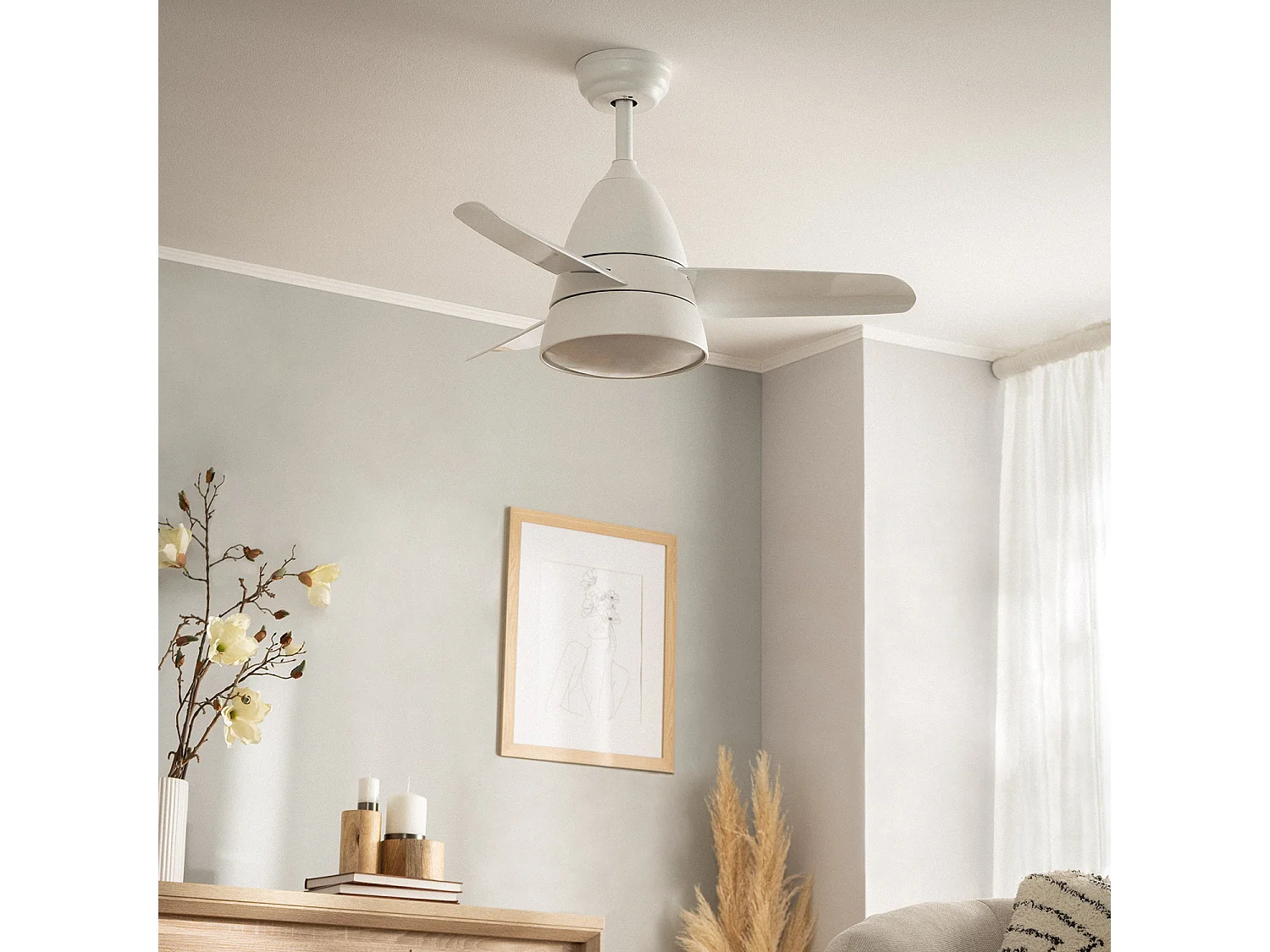 Ventilateur de Plafond Silencieux Industriel Blanc 91cm Moteur DC Blanc CCT Avec lumière, Télécommande RF, Wifi: False