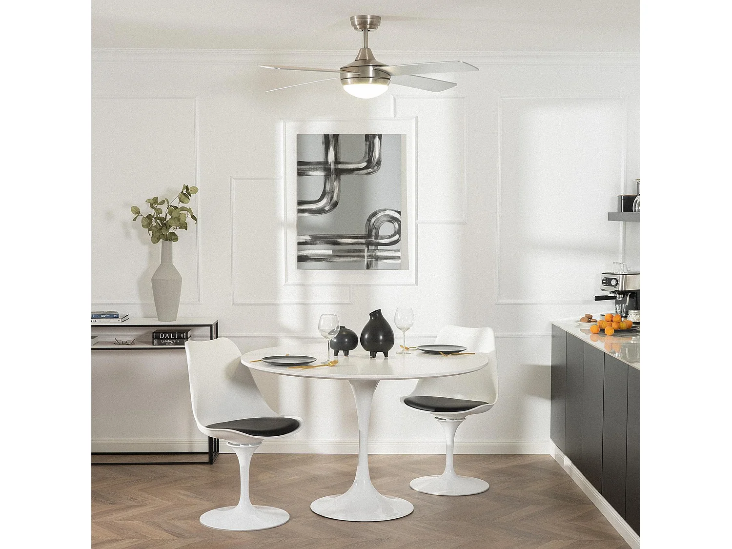 TechBrey Ventilateur de Plafond LED Silencieux Navy Niquel 132cm Moteur DC