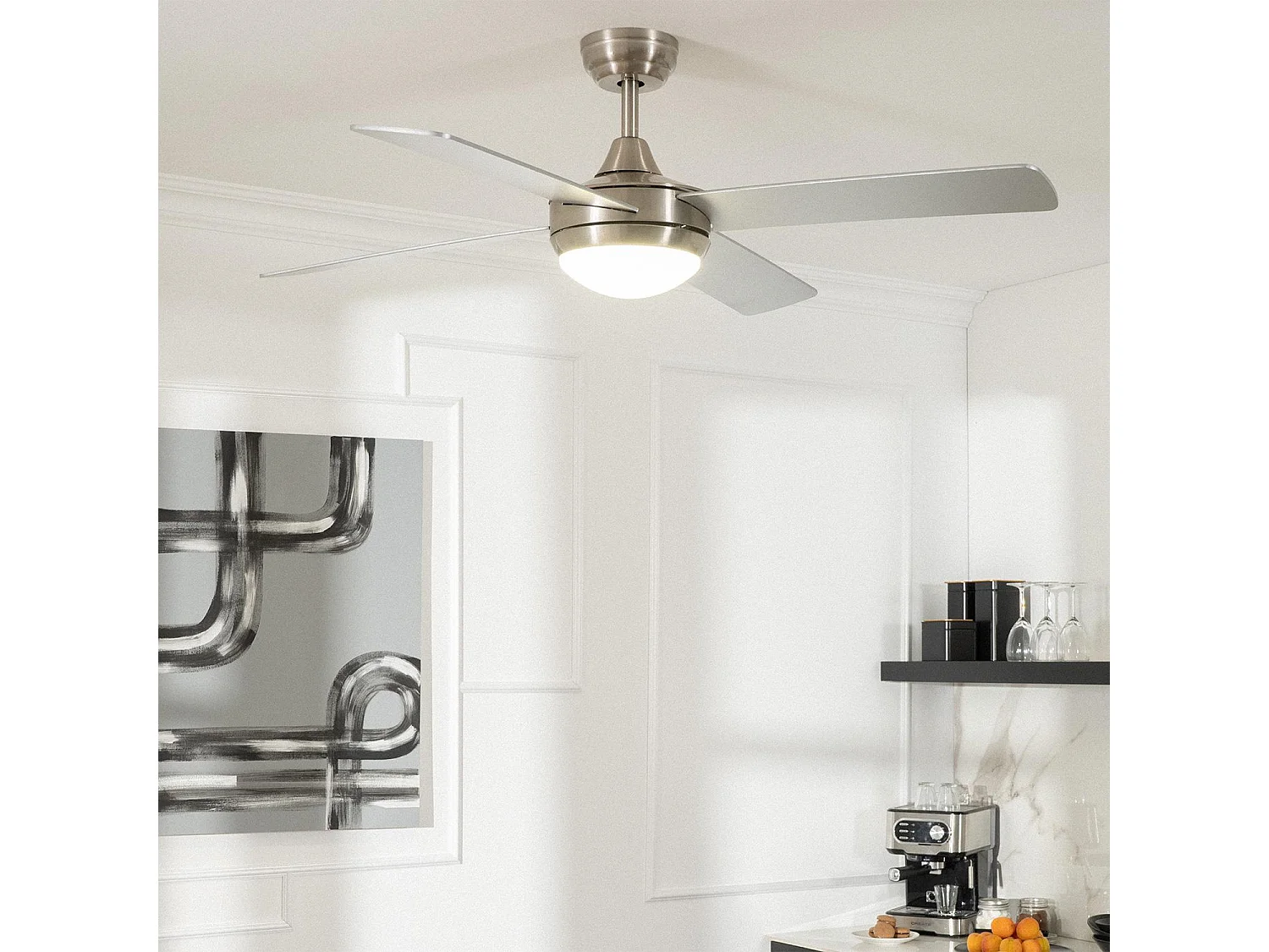 TechBrey Ventilateur de Plafond LED Silencieux Navy Niquel 132cm Moteur DC