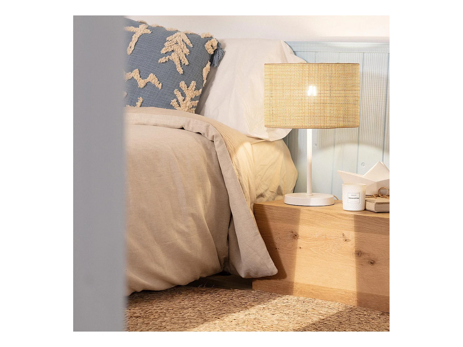 Lampe à Poser Rotin et Métal Baracoa Blanc