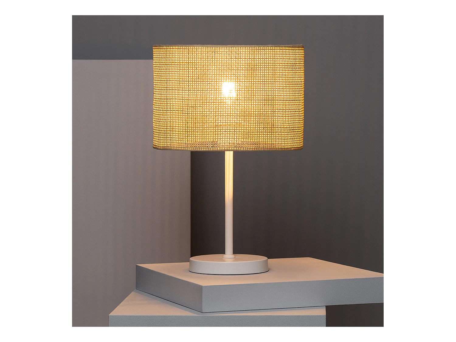 Lampe à Poser Rotin et Métal Baracoa Blanc