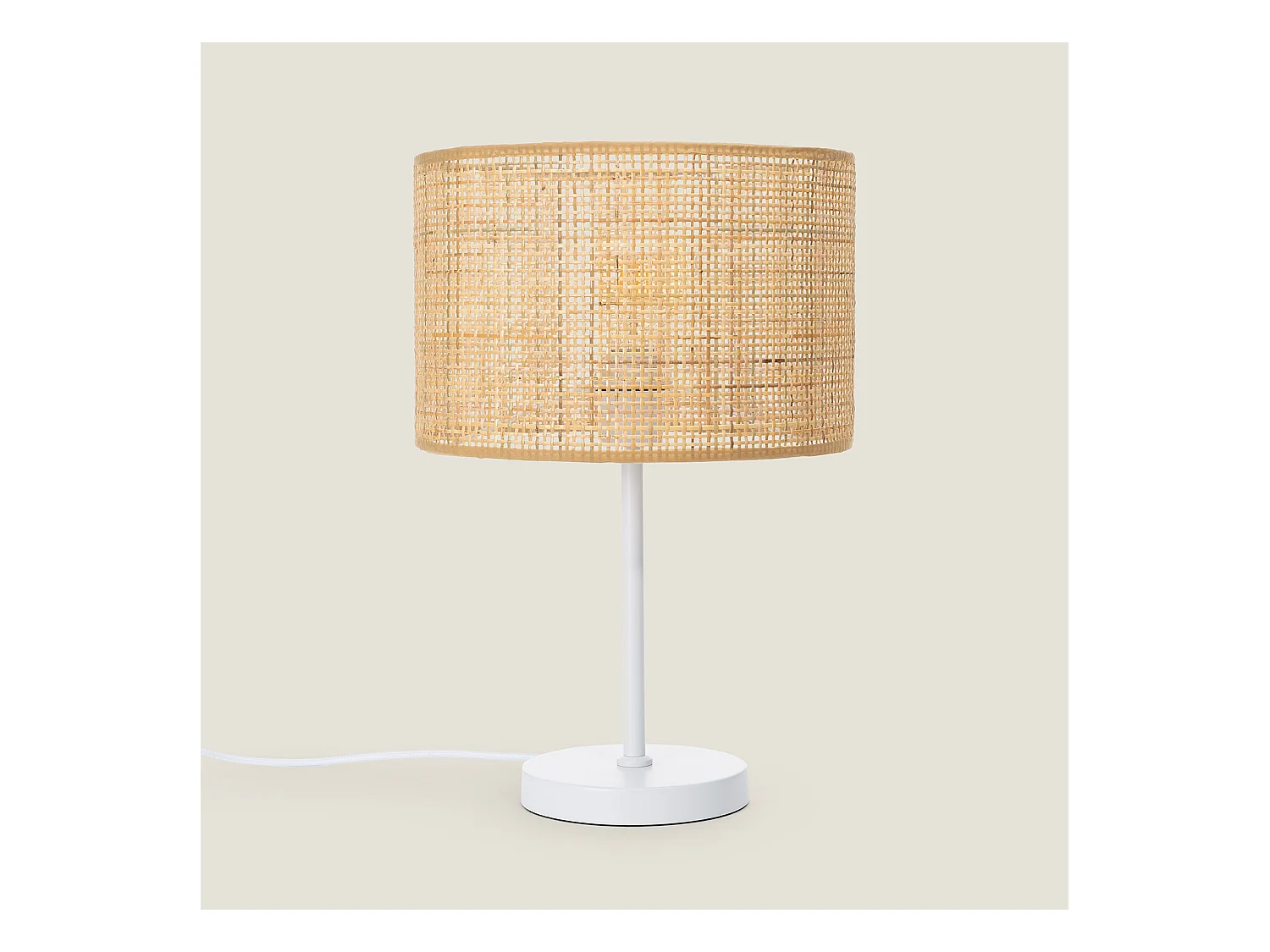 Lampe à Poser Rotin et Métal Baracoa Blanc