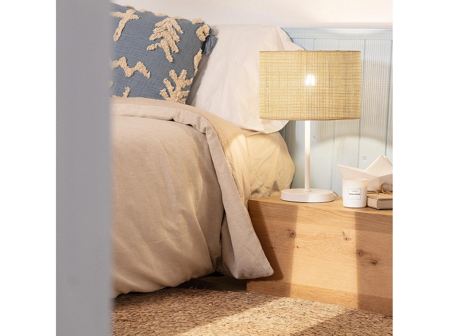 Lampe à Poser Rotin et Métal Baracoa Blanc