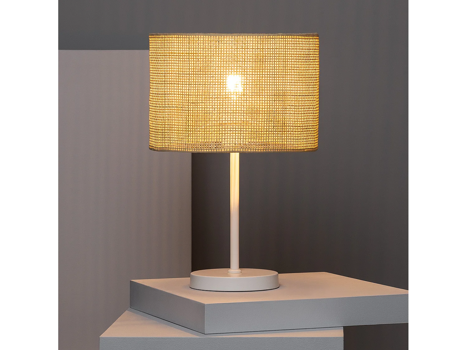 Lampe à Poser Rotin et Métal Baracoa Blanc