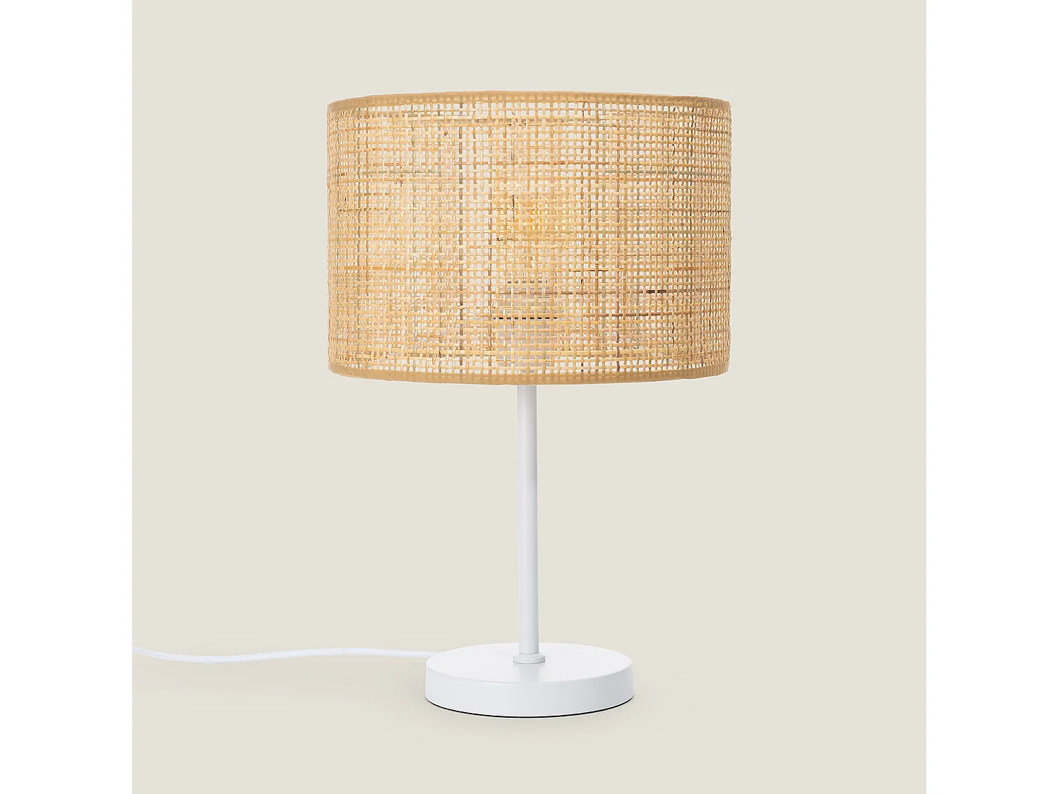 Lampe à Poser Rotin et Métal Baracoa Blanc