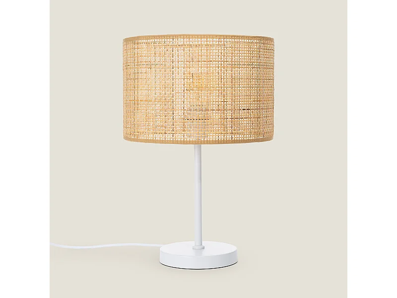 Lampe à Poser Rotin et Métal Baracoa Blanc
