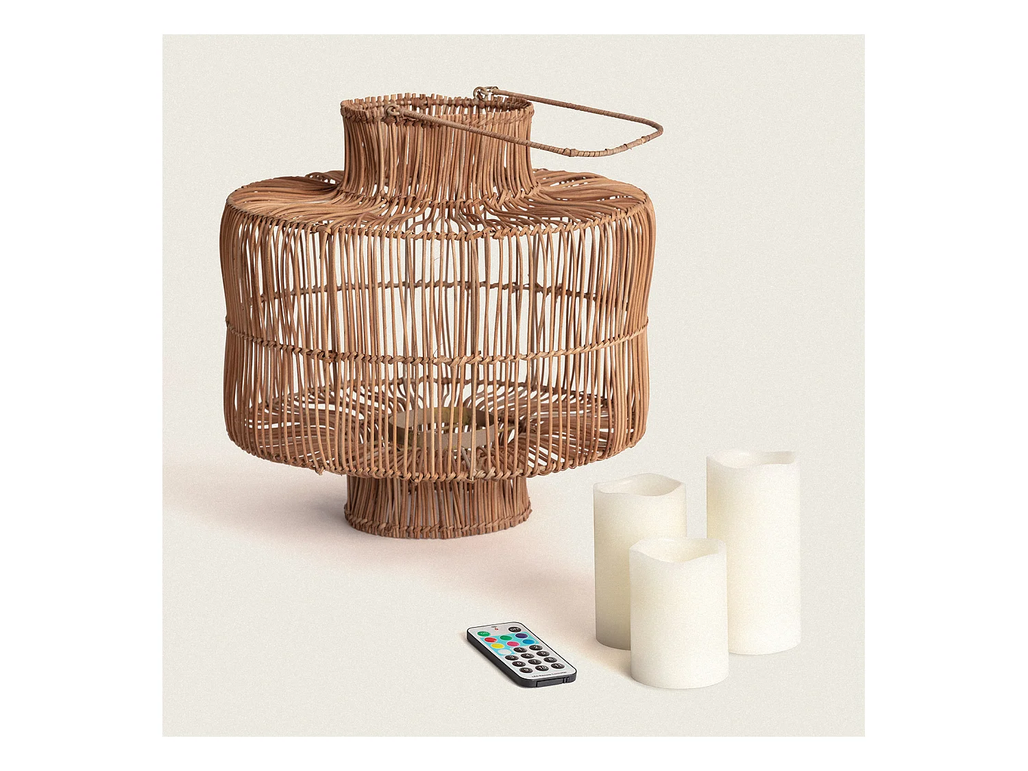 Lampada da Tavolo Rattan Masái Colore Naturale con Telecomando