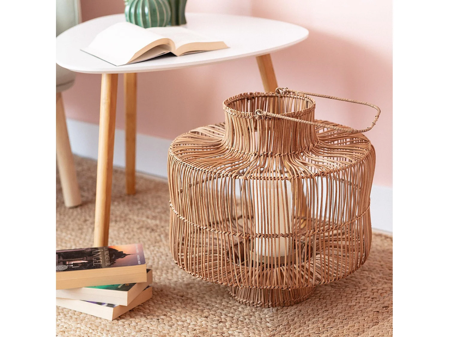 Lampada da Tavolo Rattan Masái Colore Naturale con Telecomando