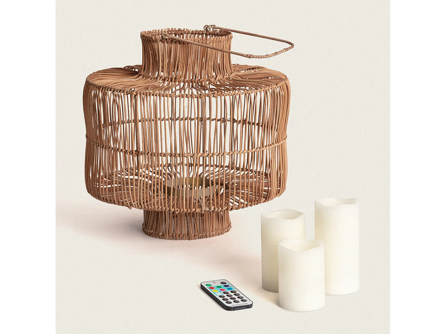 Lampada da Tavolo Rattan Masái Colore Naturale con Telecomando