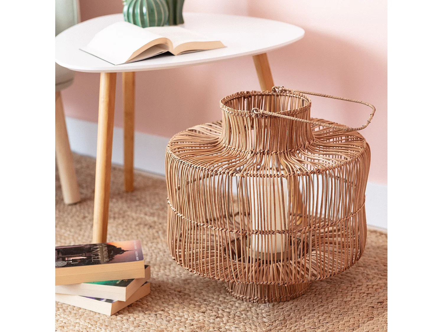 Lampada da Tavolo Rattan Masái Colore Naturale con Telecomando