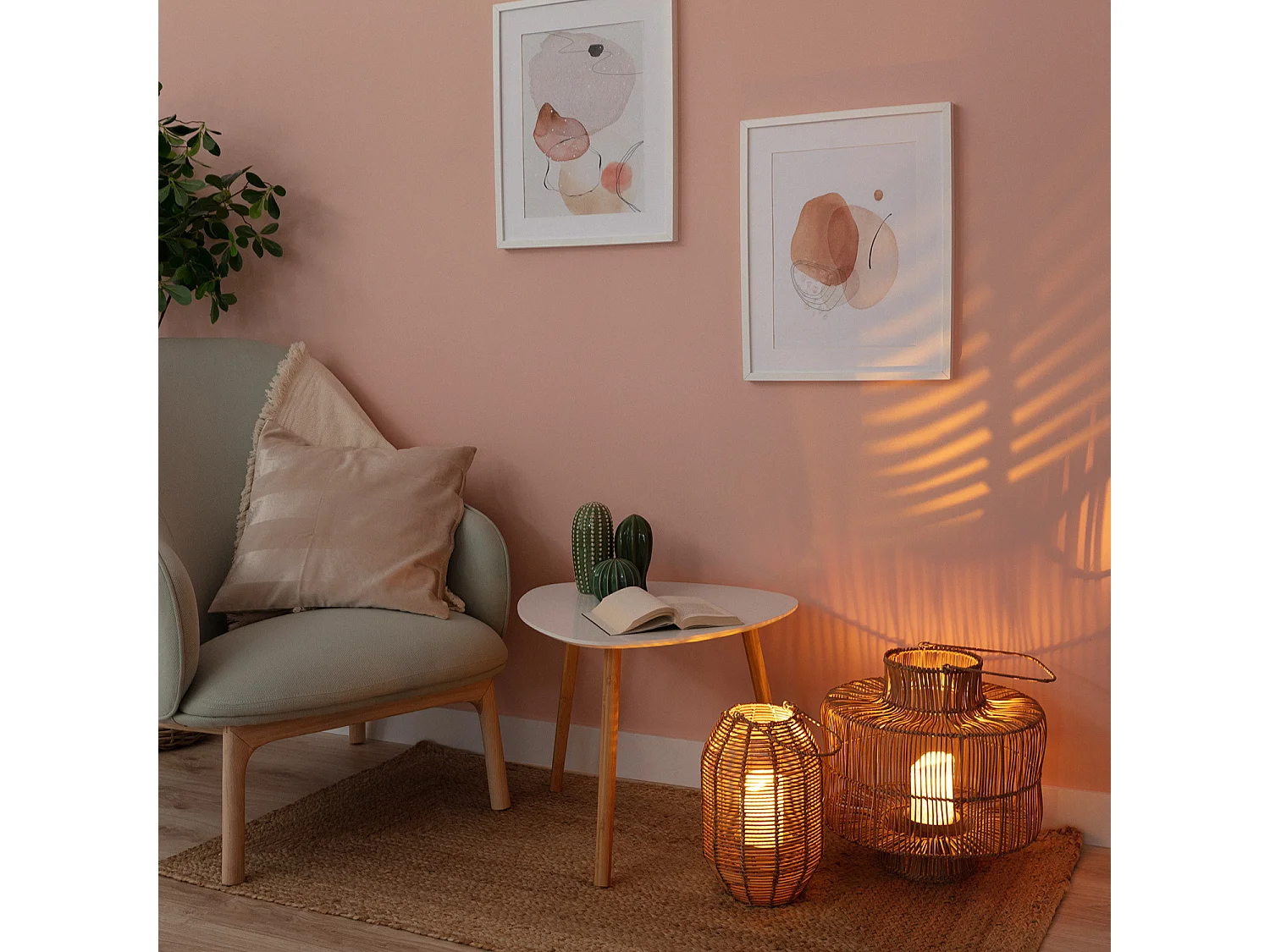 Lampada da Tavolo Rattan Masái Colore Naturale con Telecomando