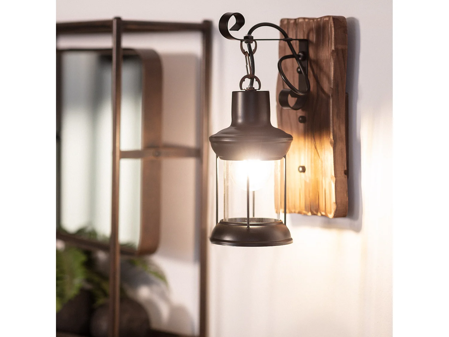 Lámpara de Pared de Madera y Metal Fanala Negro