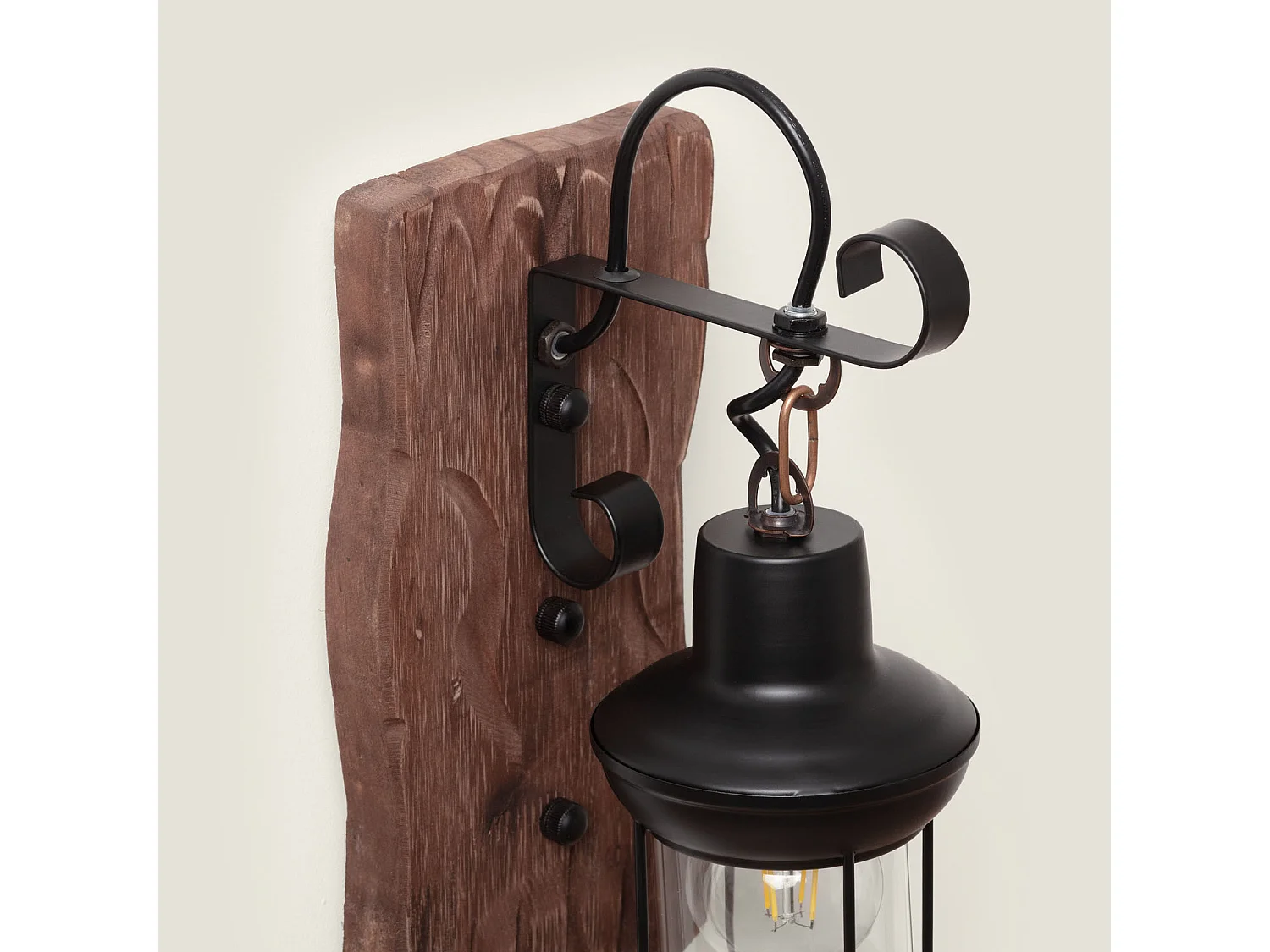 Lámpara de Pared de Madera y Metal Fanala Negro