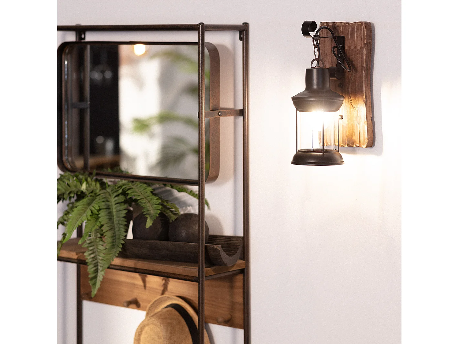 Lámpara de Pared de Madera y Metal Fanala Negro