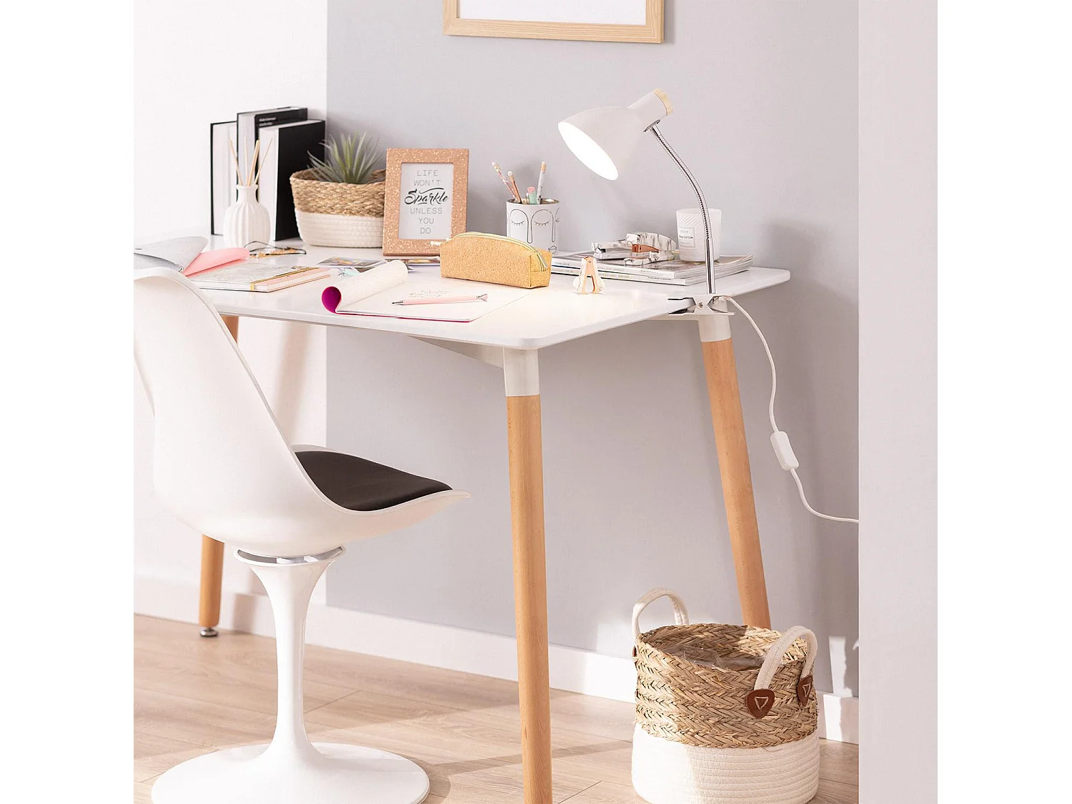 Lampe de Bureau Flex Métal Benzal avec Pince Blanc