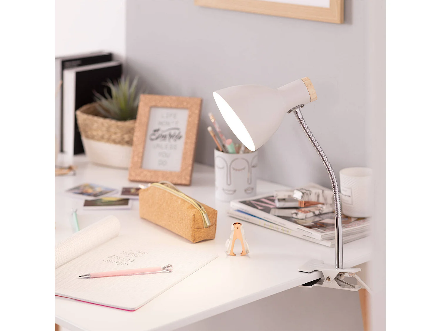 Lampe de Bureau Flex Métal Benzal avec Pince Blanc