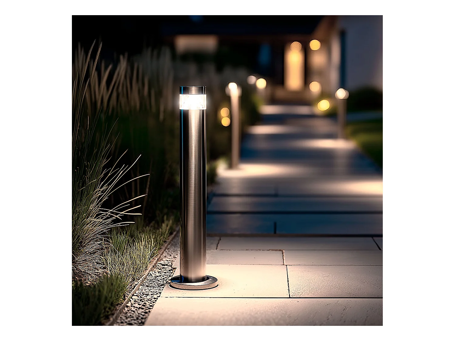 Baliza Exterior LED 5W Superficie Pie 50cm Inti Inox 3000K Blanco Cálido