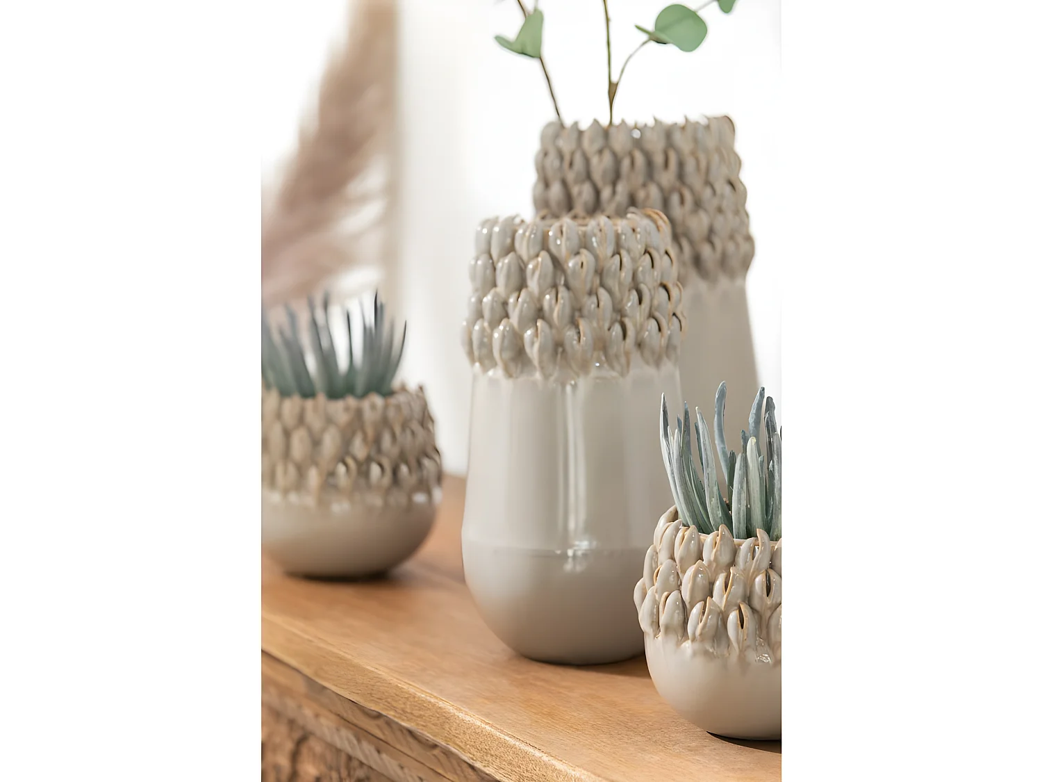 Grijze keramische bloempot 15.5x15.5x14.5 cm