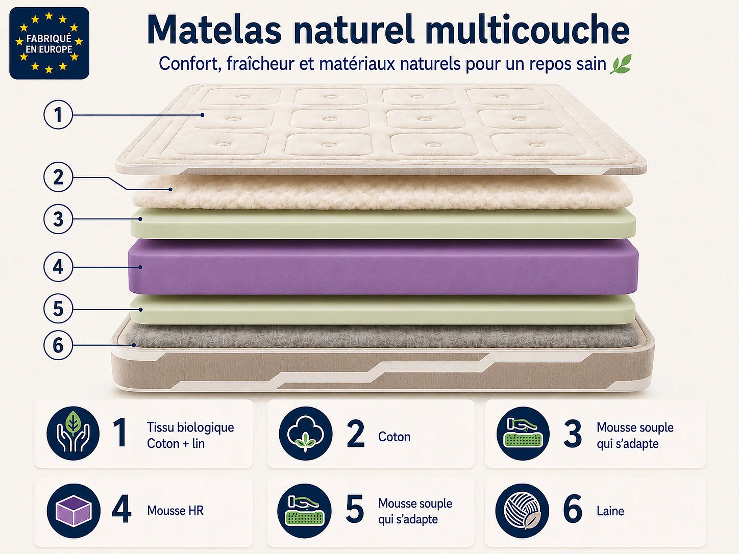 Schuimmatras DORMISSIMO NATUURLIJK ORGANIC 135X190 Hoogte 25 cm
