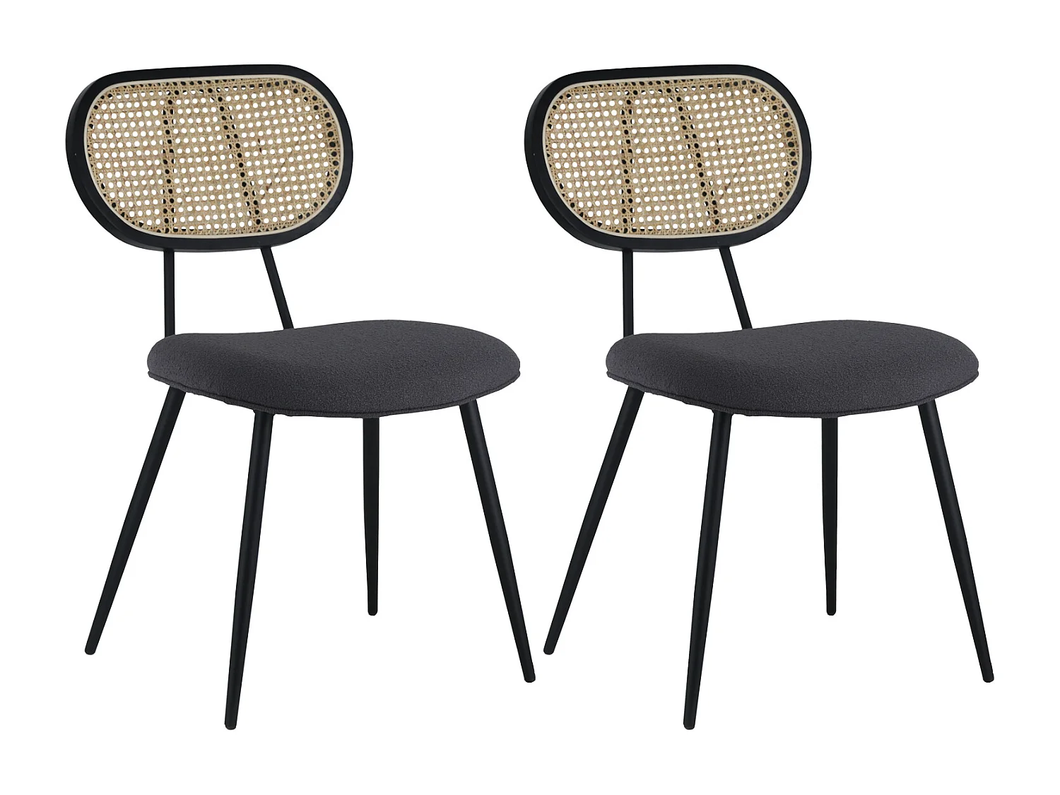 Set van 2 rieten stoelen en grijze lusstof ELENA