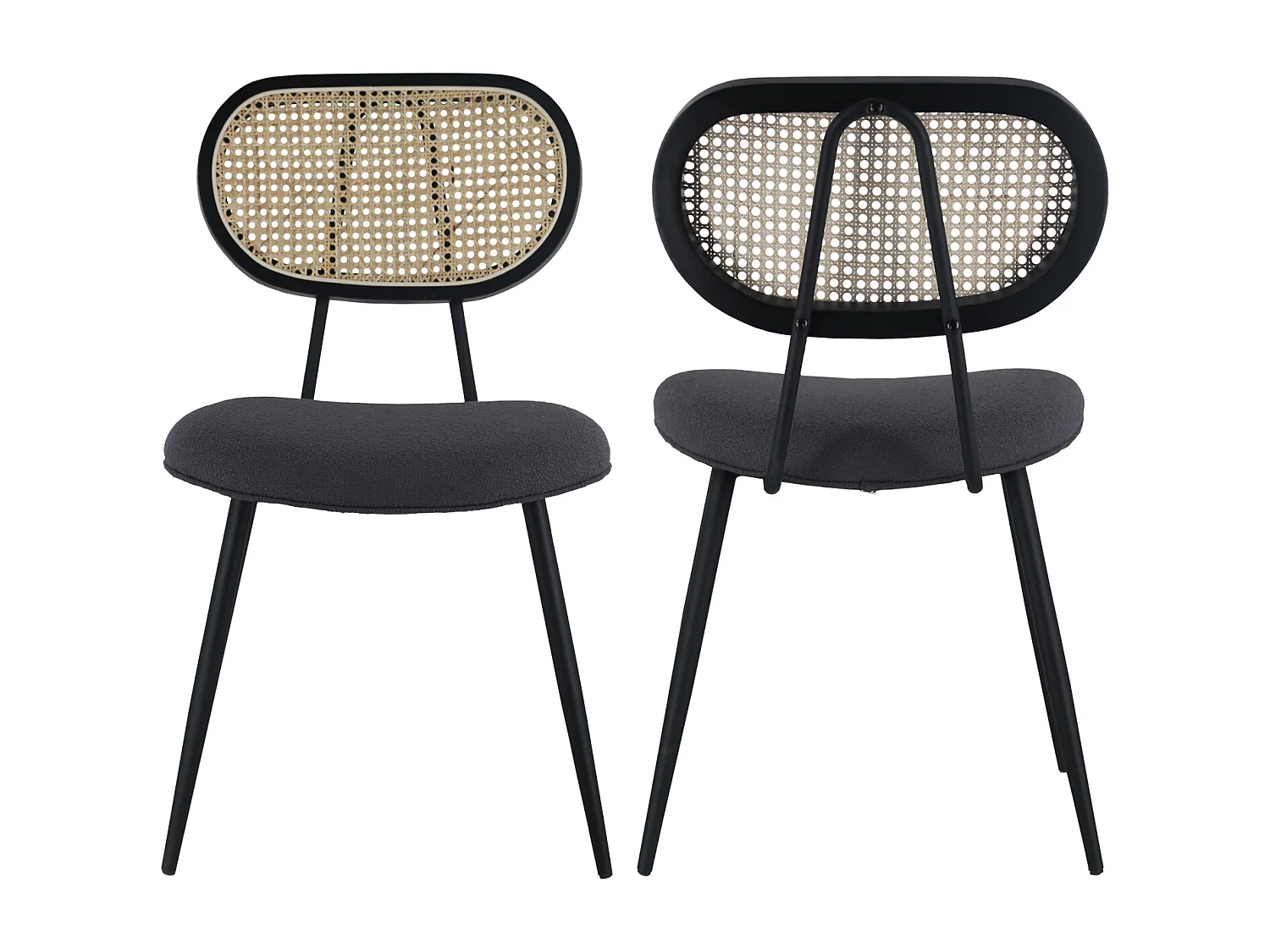 Conjunto de 2 cadeiras de cana e tecido de laço cinzento ELENA