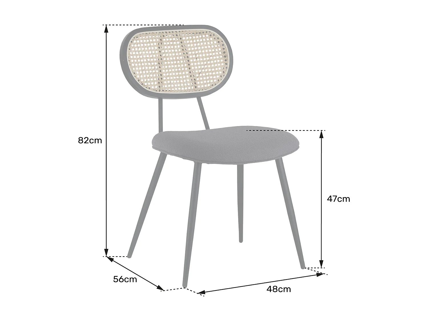 Lot de 2 chaises en cannage et tissu boucle gris ELENA - HAPPY GARDEN