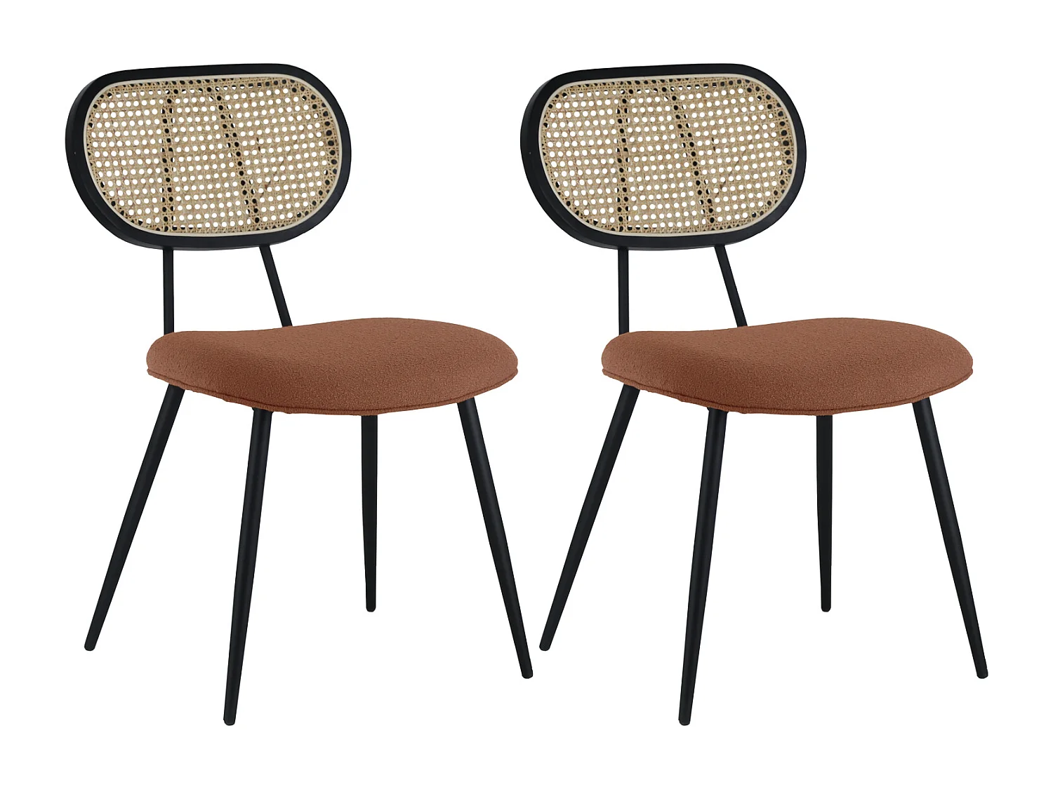 Lot de 2 chaises en cannage et tissu boucle rouille ELENA - HAPPY GARDEN