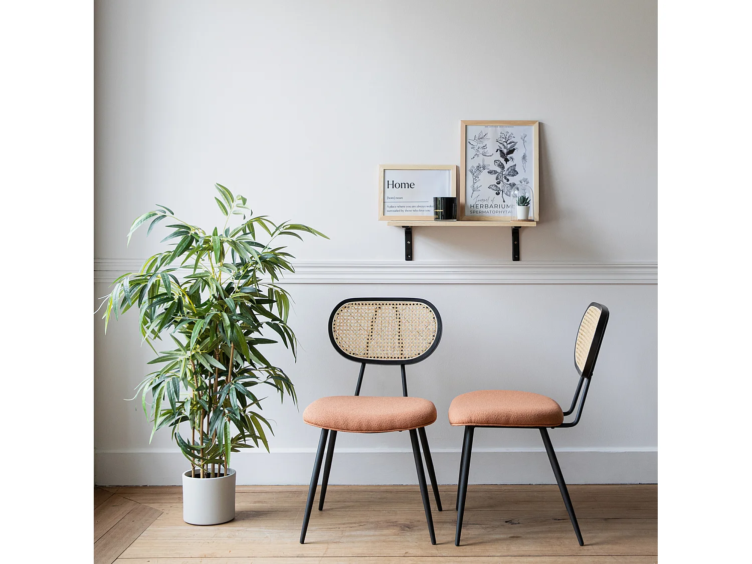 Lot de 2 chaises en cannage et tissu boucle rouille ELENA - HAPPY GARDEN