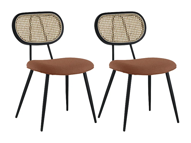 Lot de 2 chaises en cannage et tissu boucle rouille ELENA - HAPPY GARDEN