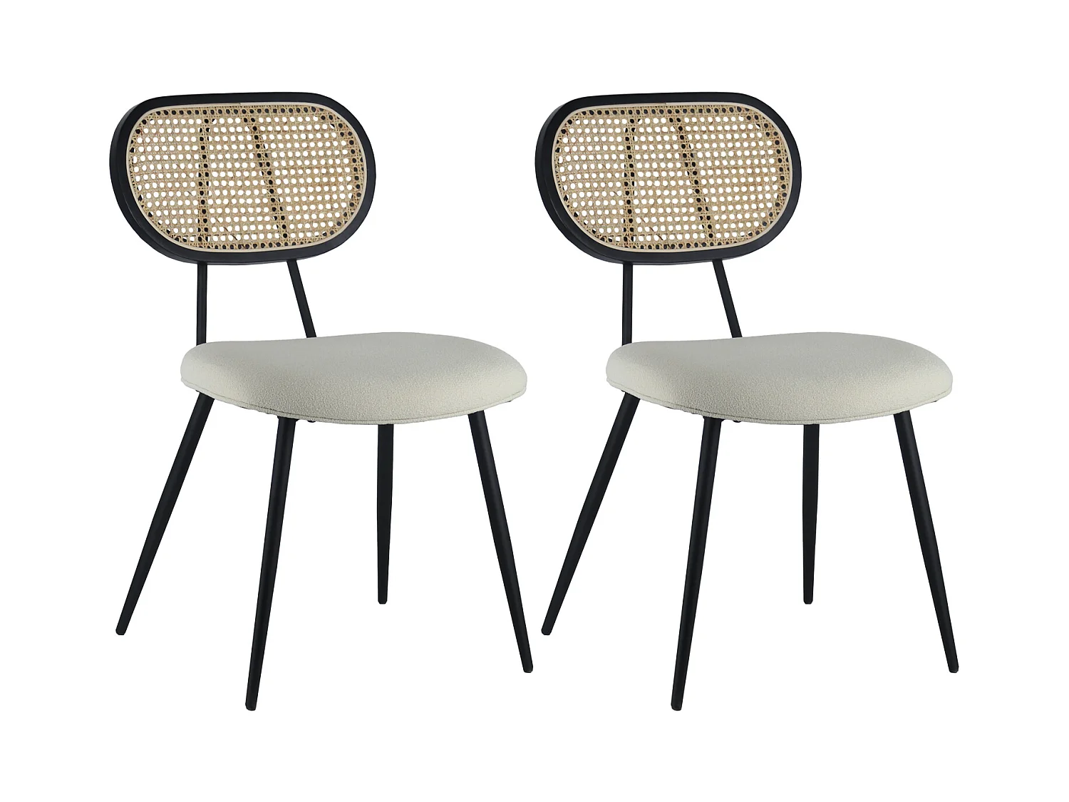 2er Set Stühlen aus Rohrgeflecht und ungebleichtem Schlingenstoff ELENA