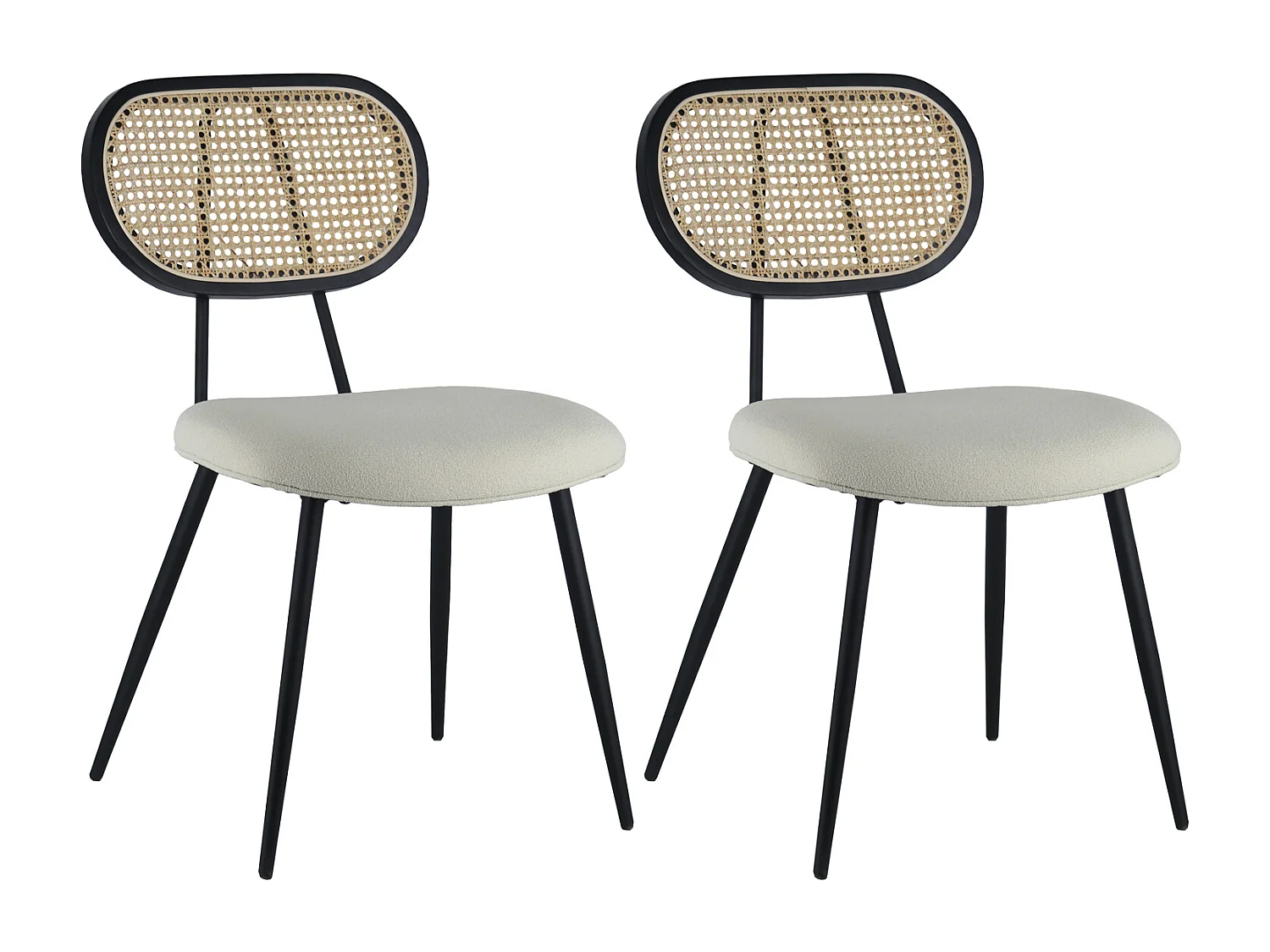 Lot de 2 chaises en cannage et tissu boucle écru ELENA - HAPPY GARDEN